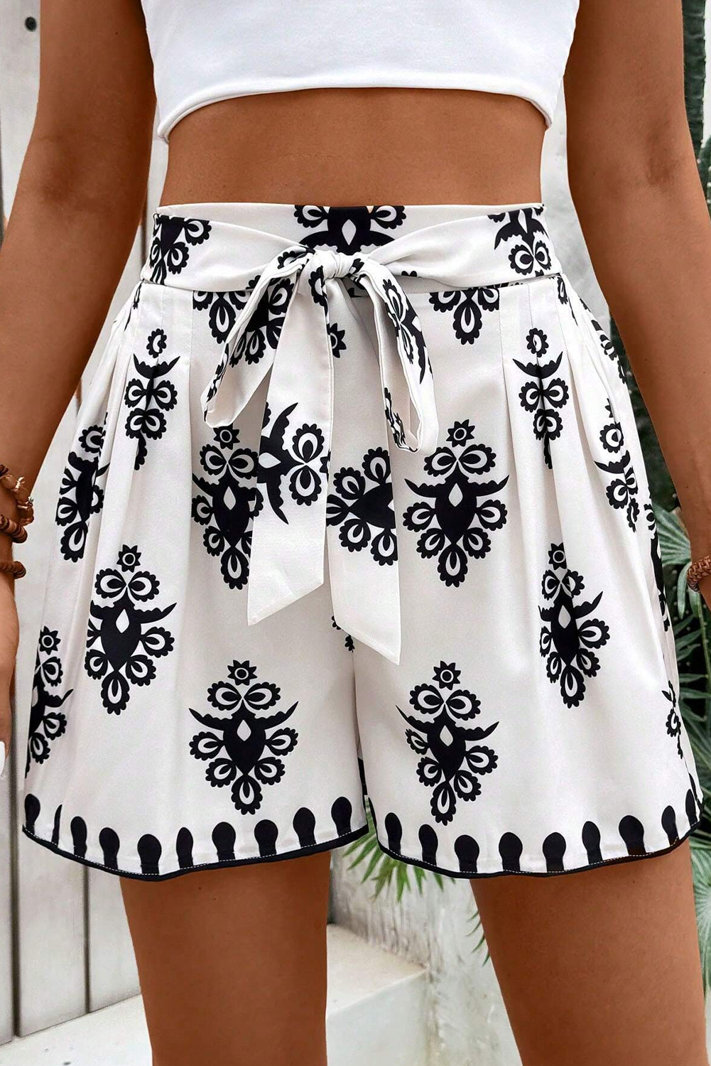 Beige Geometric Printed Sleeveless Hollowed Bowknot Back Mini Dress