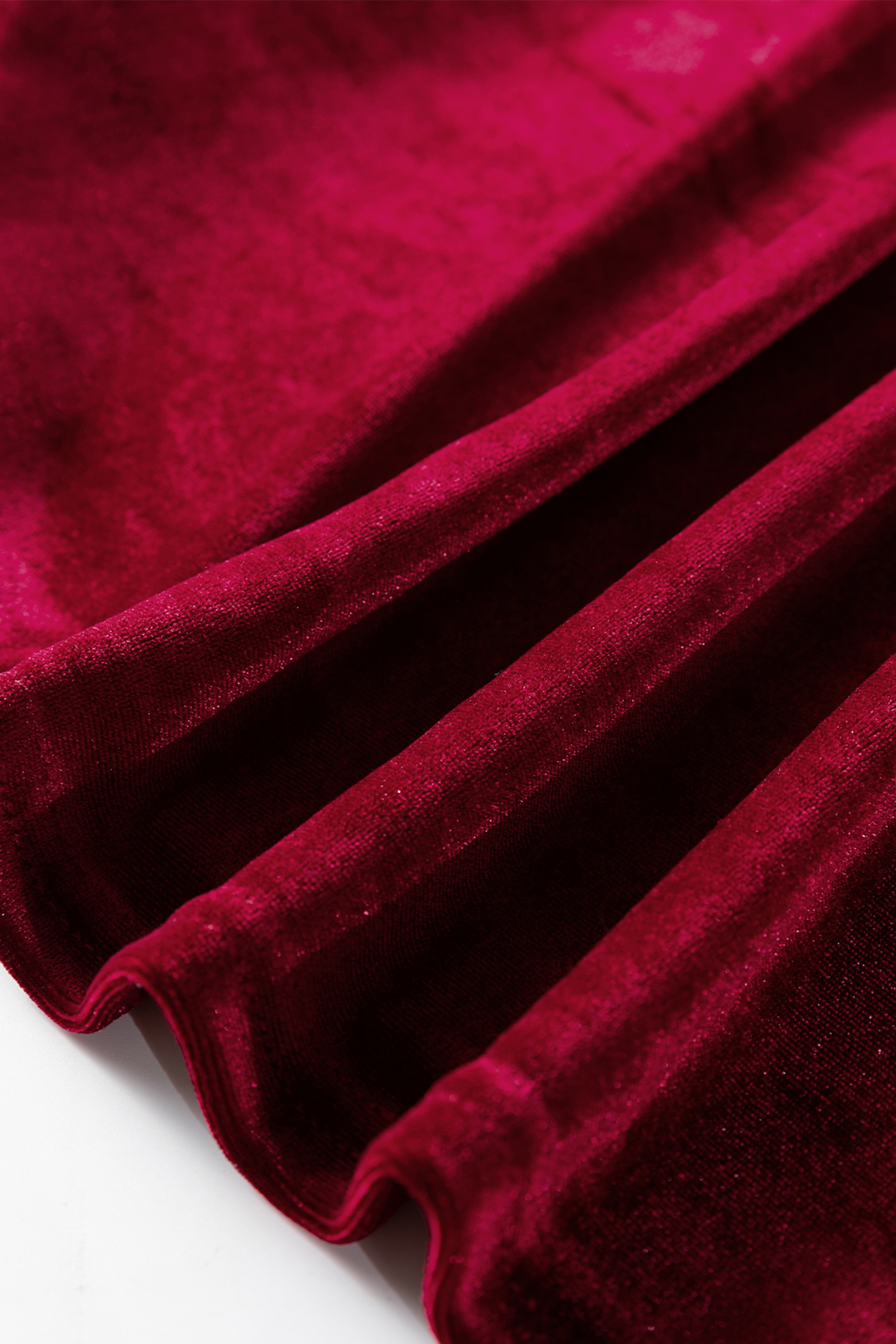 Red Dahlia Asymmetric Button Keyhole Neck Long Sleeve Velvet Blouse