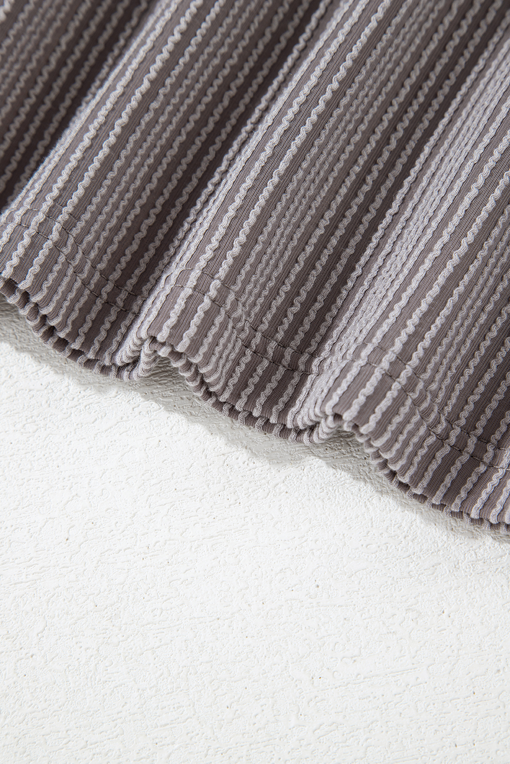 Gray Twisted Rib Wide Sleeve Crew Neck T Shirt