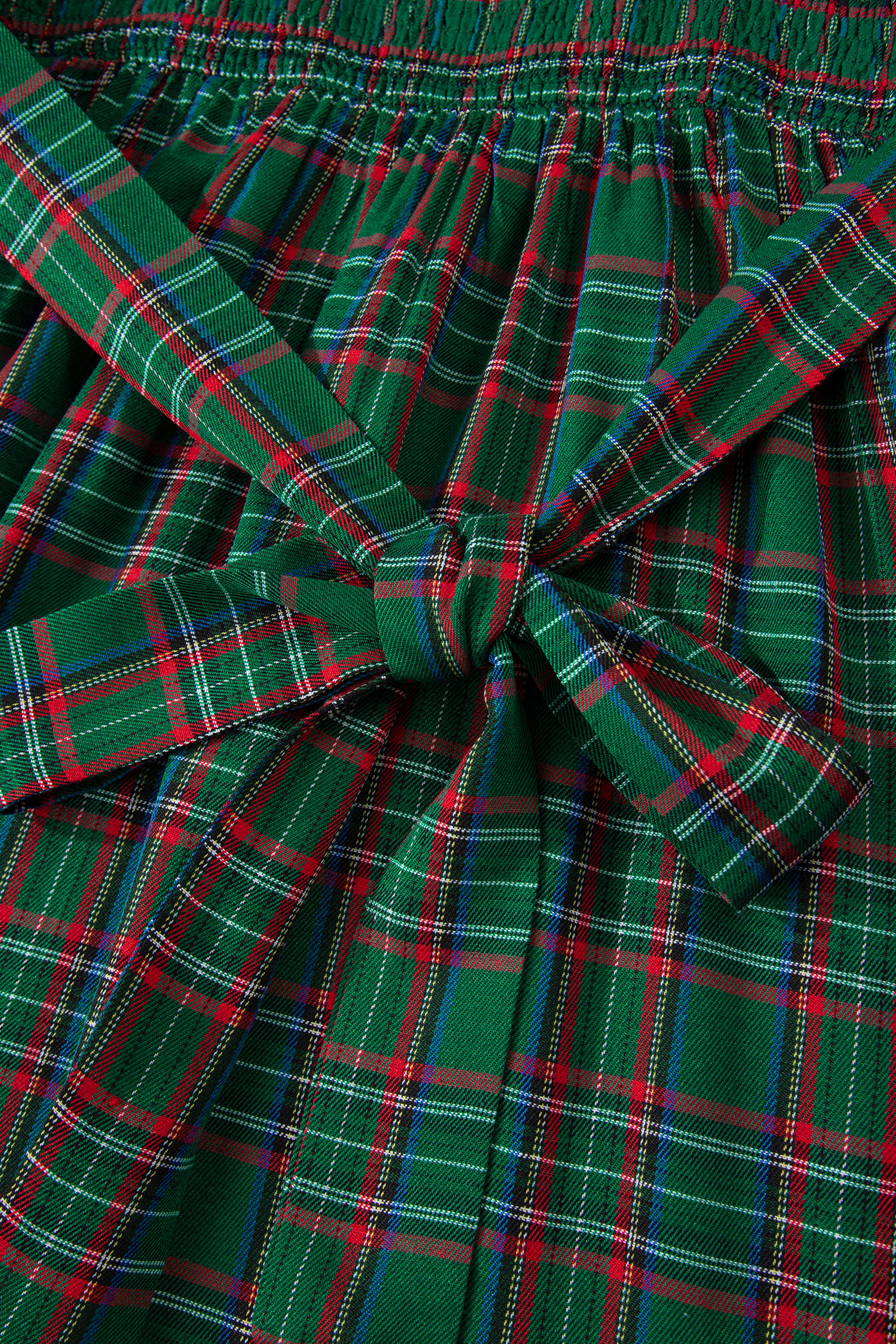 Red Tartan Plaid Square Neck Puff Sleeve Knot Waist Flared Midi Dress