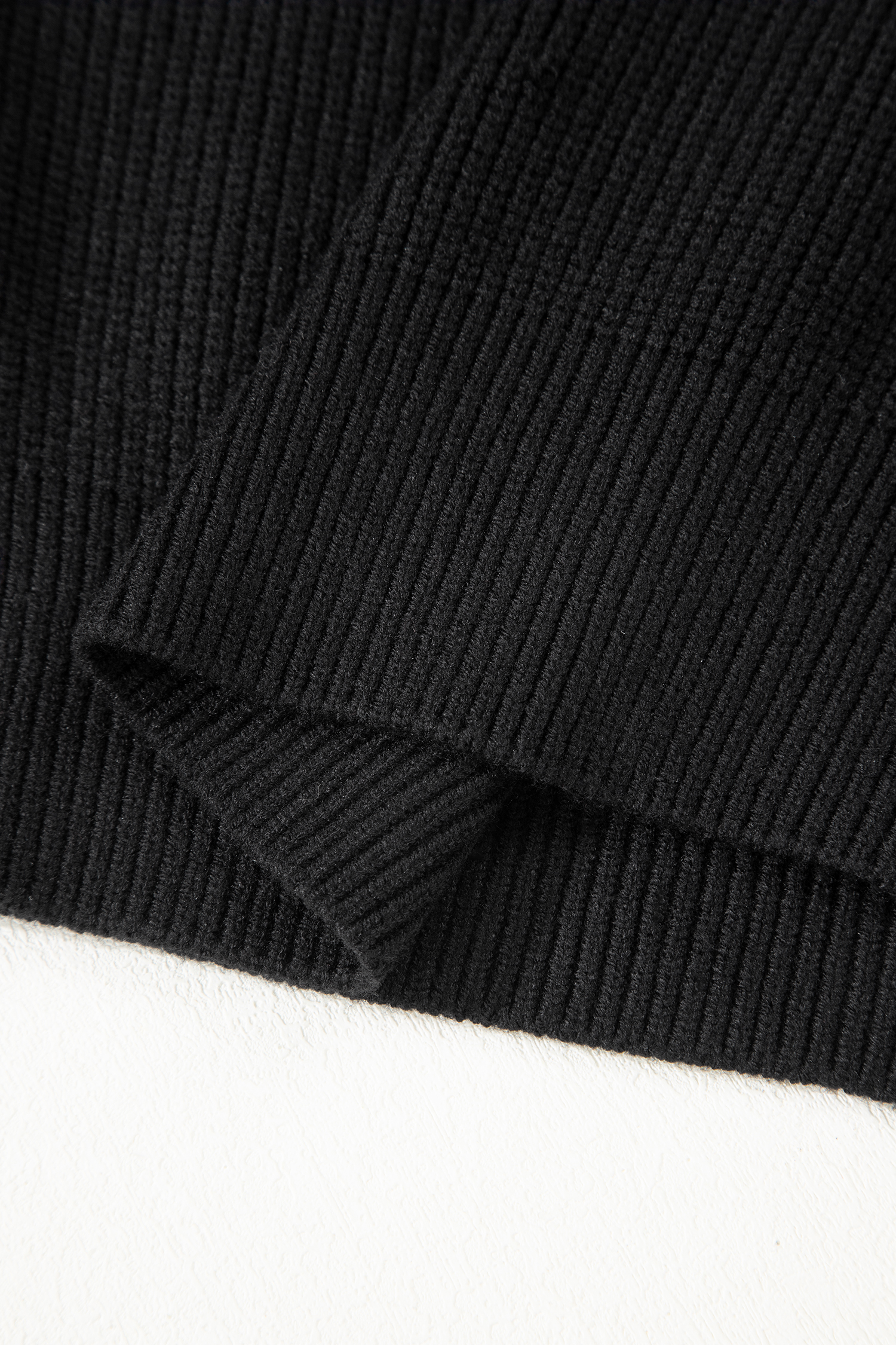 Black Ribbed Knit Ribbon Knot Backless Drop Shoulder Sweater