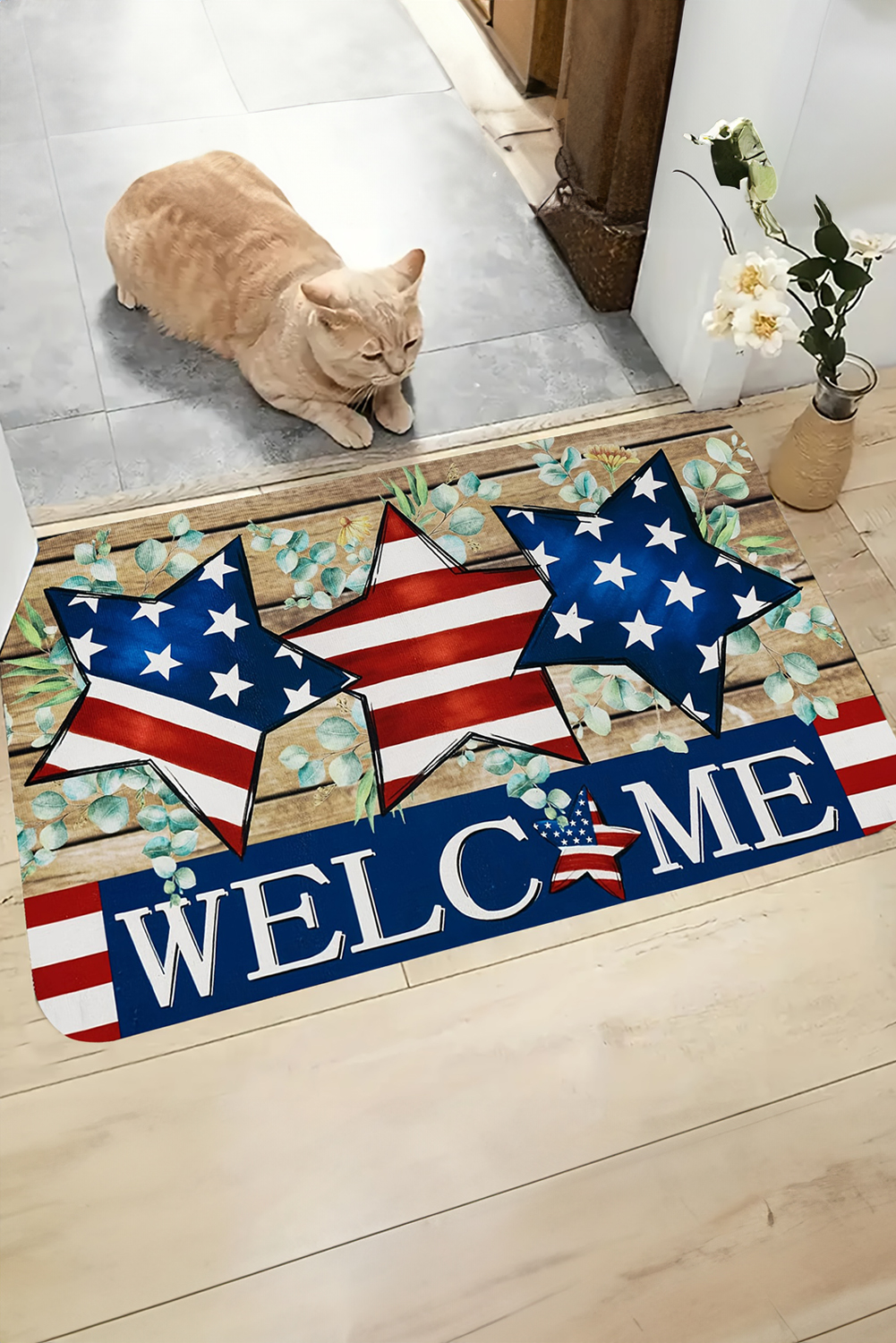Dark Blue WELCOME American Flag Print Non-slip Entrance Mat