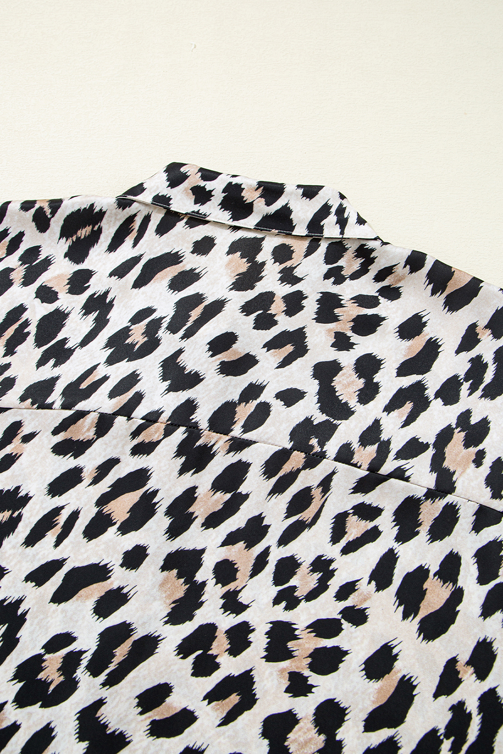 Beige Leopard Print Buttoned 3/4 Sleeve Loose Fit Shirt