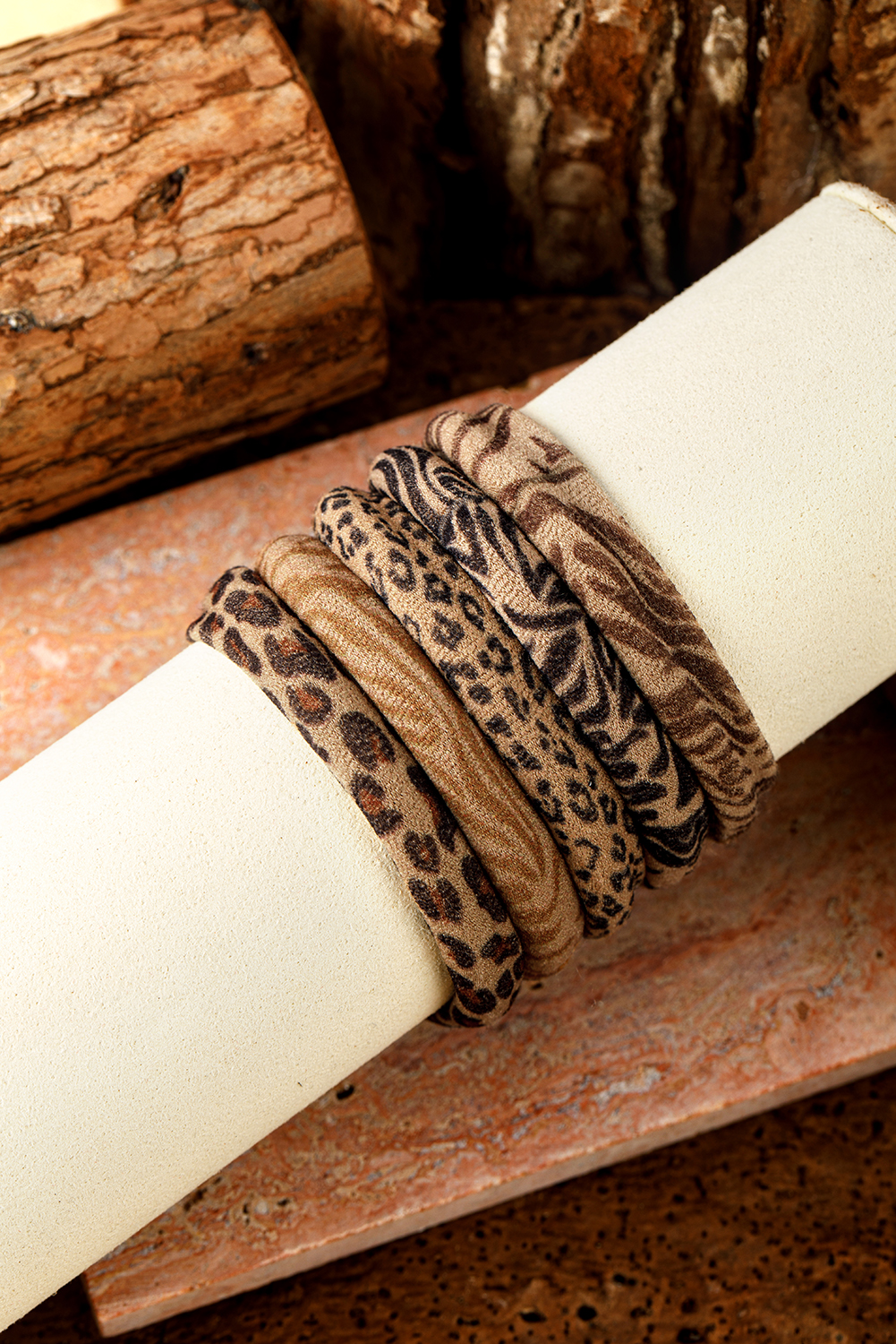 Light French Beige 5Pcs/Set Animal Pattern High Elastic Hair Tie