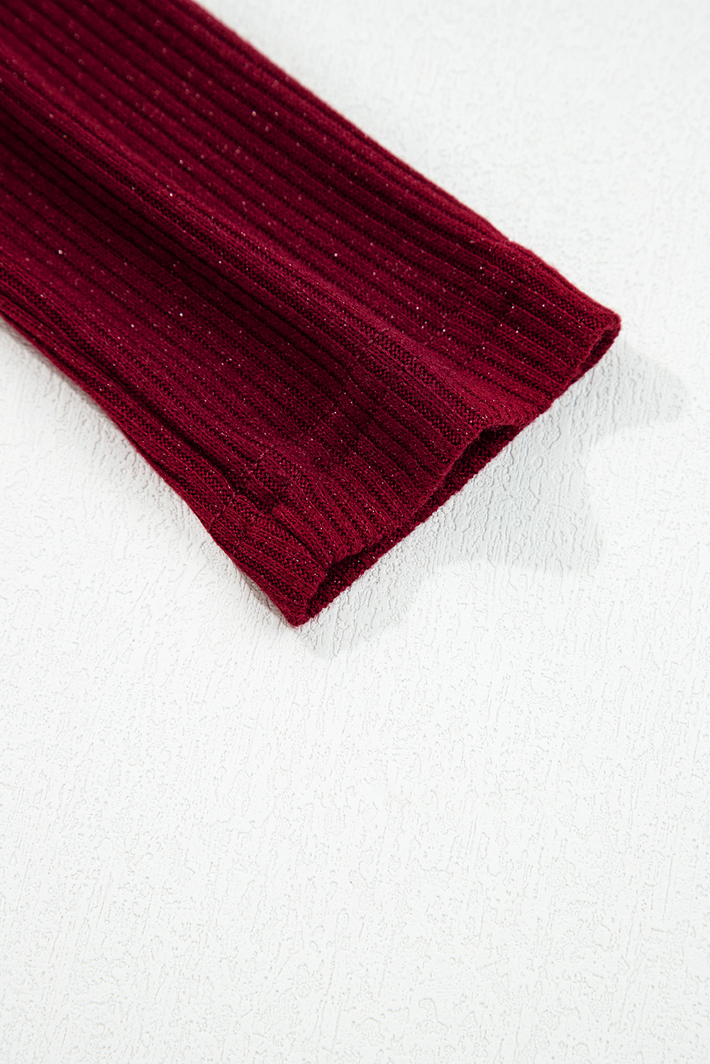 Red Dahlia Metal Ribbed Knit Long Sleeve Slim Fit Top