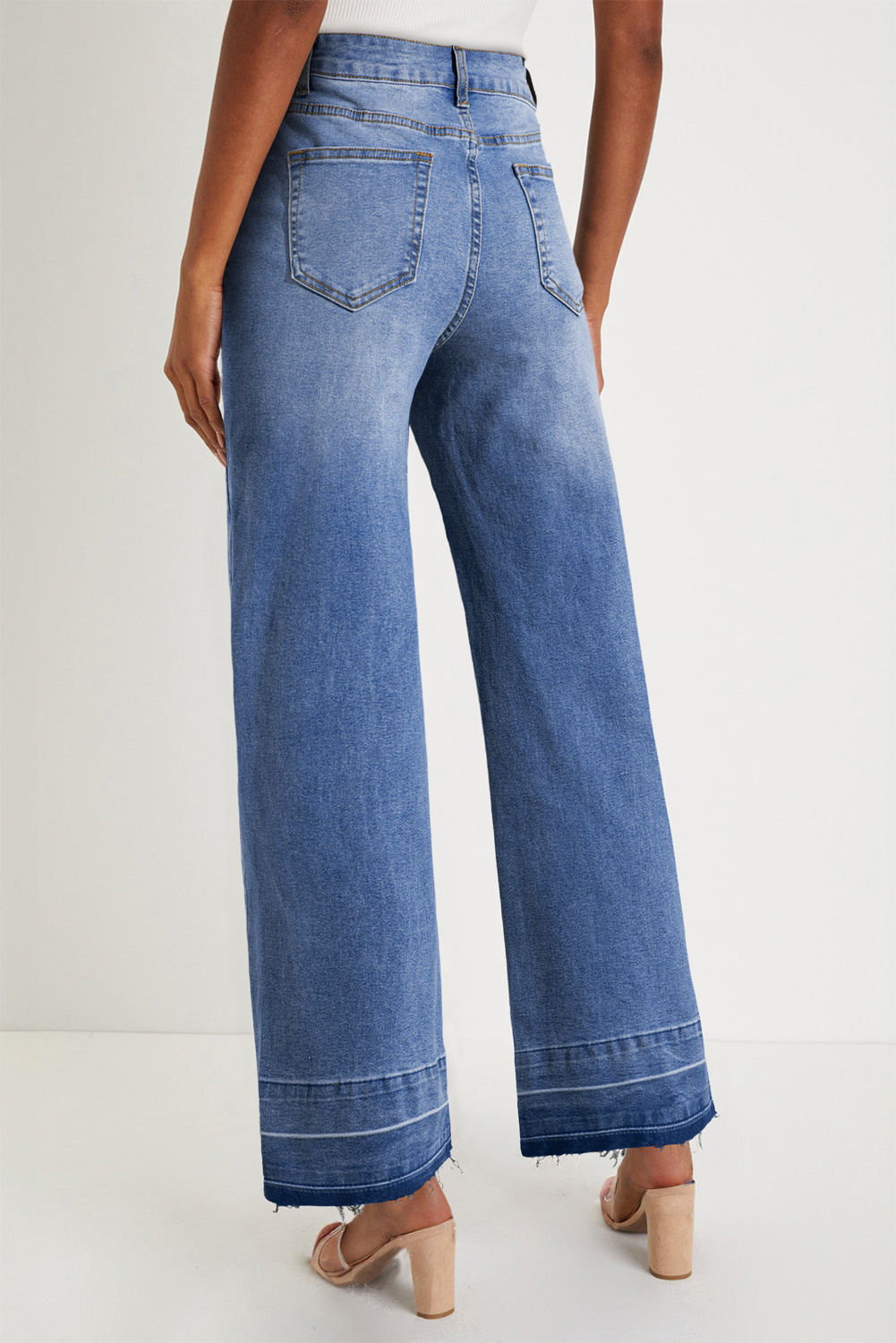 Real Teal Raw Hem Unique Cuffs Straight High Rise Loose Jeans