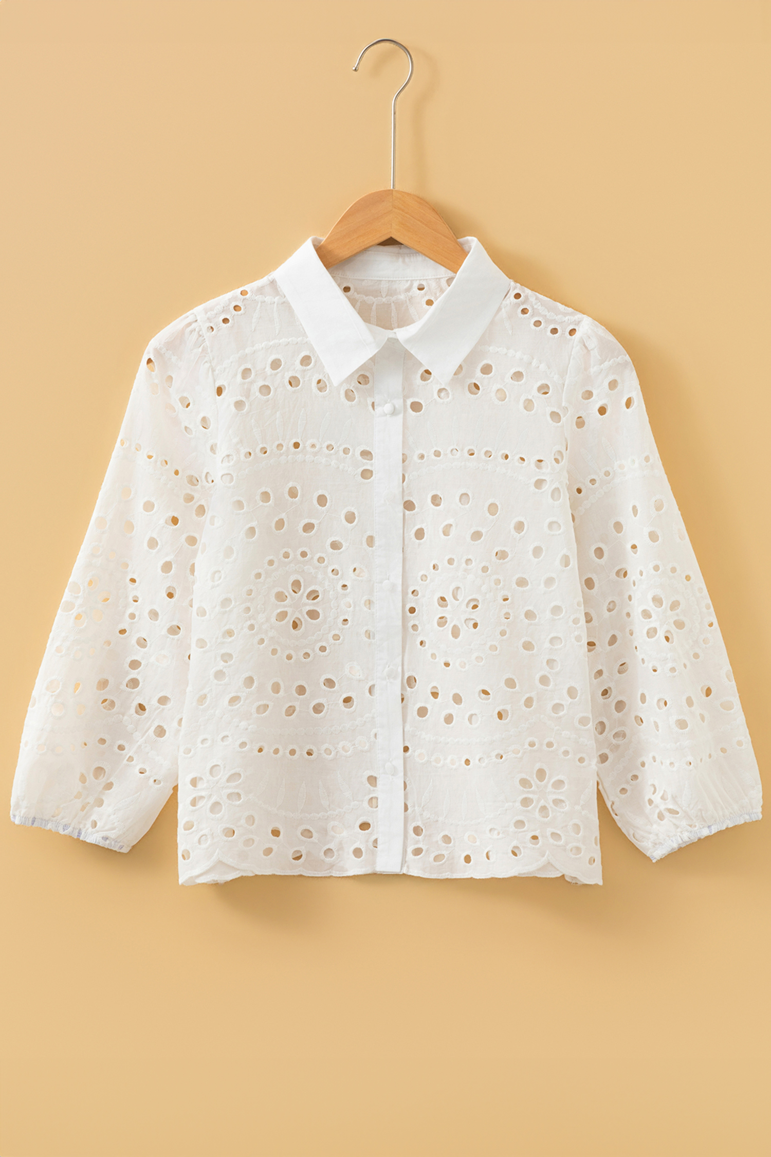 White Eyelet Embroidered Puff Sleeve Crop Shirt