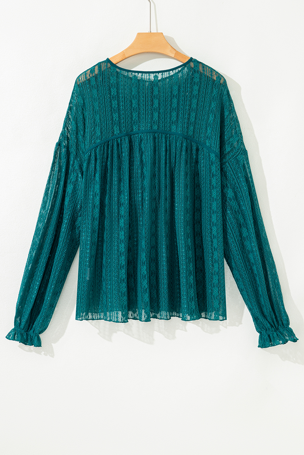 Evergreen Sheer Lace Balloon Sleeve Babydoll Blouse