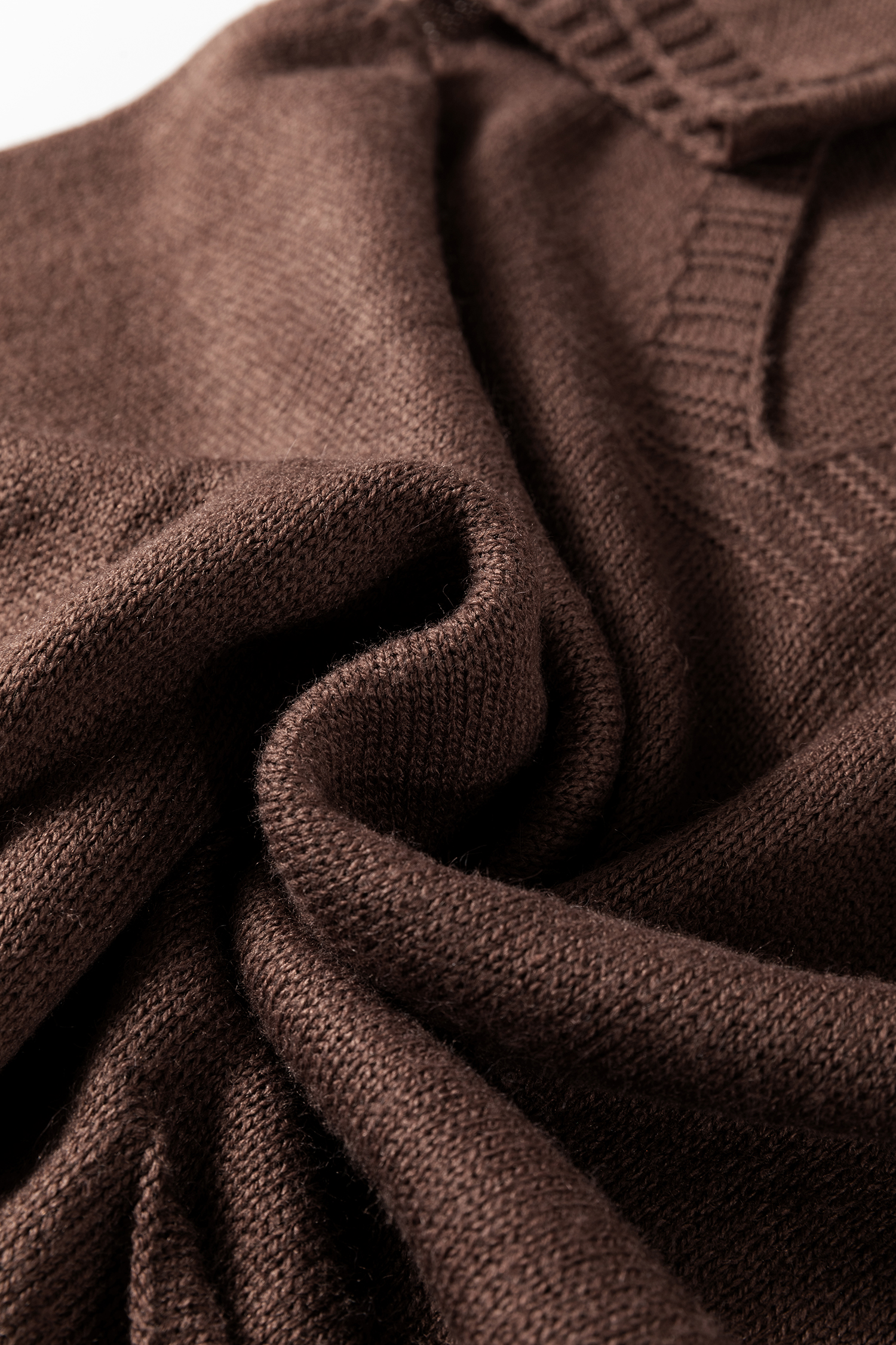 Dark Brown Ribbed Deep V Neckline Front Pocketed Loose Tunic Sweater Vest