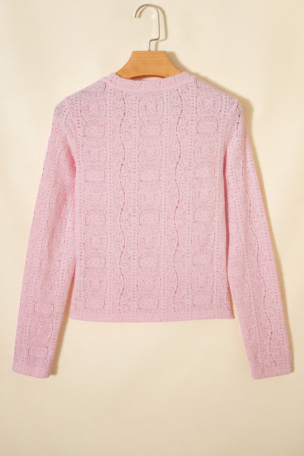 Light Pink Semi Sheer Lace Long Sleeve Cropped Top