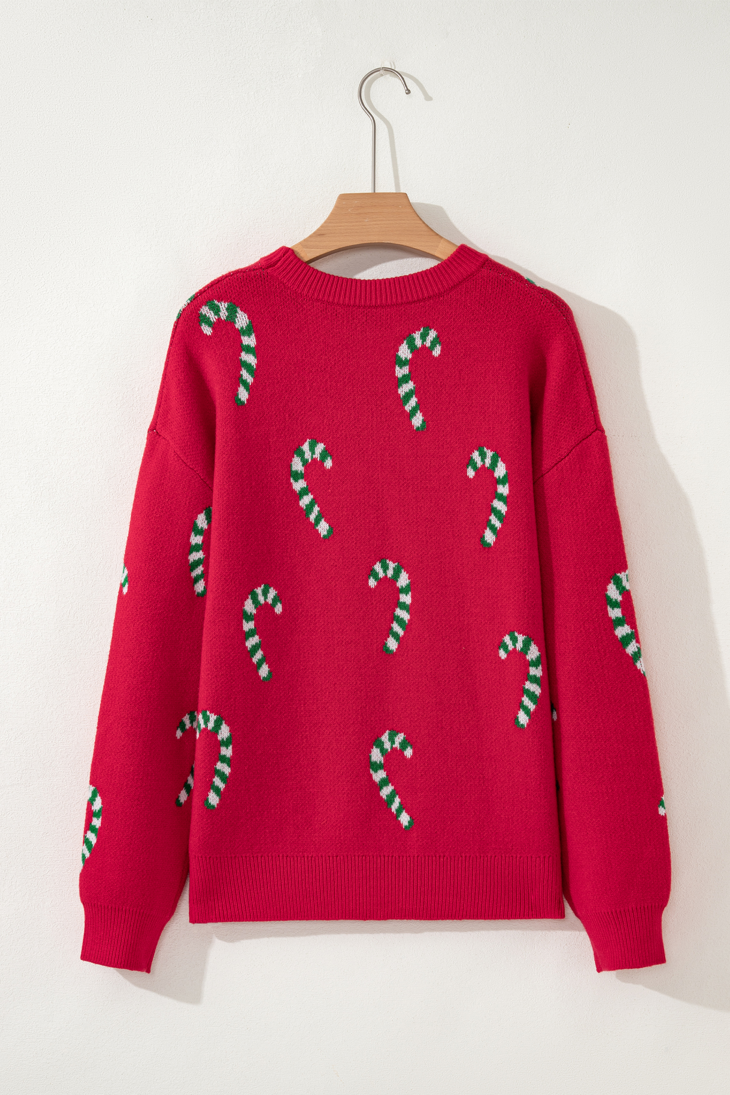 Dark Green Christmas Candy Cane Holiday Drop Shoulder Sweater