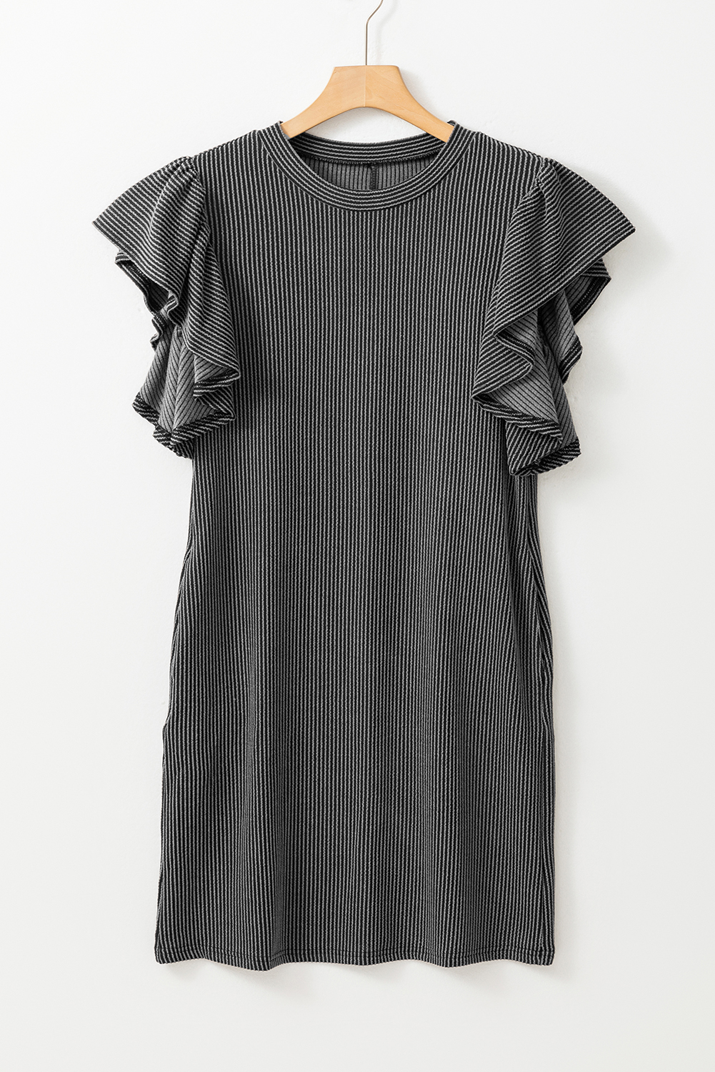 Bright Pink Striped Ribbed Knit T-shirt Shift Dress