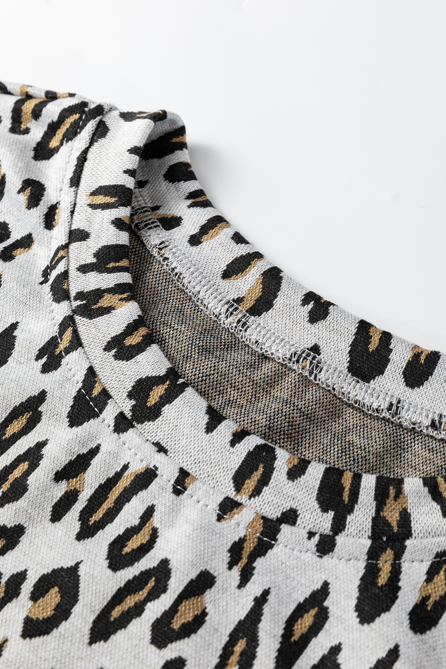 Beige Leopard Print Casual Tee and Pants 2pcs Outfit