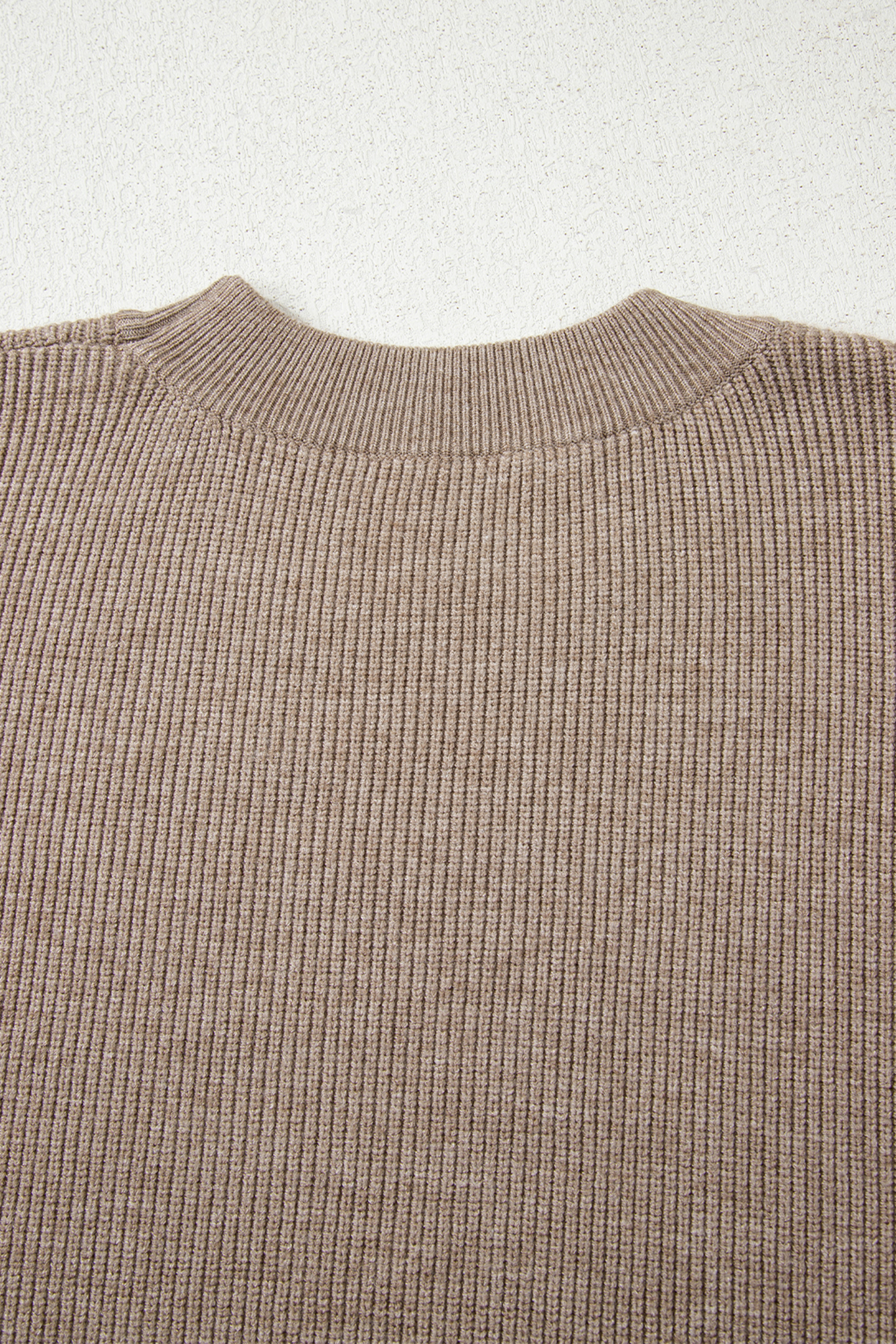 Simply Taupe Ribbed Knit Contrasted Stripe Detail Button Side Loose Sweater