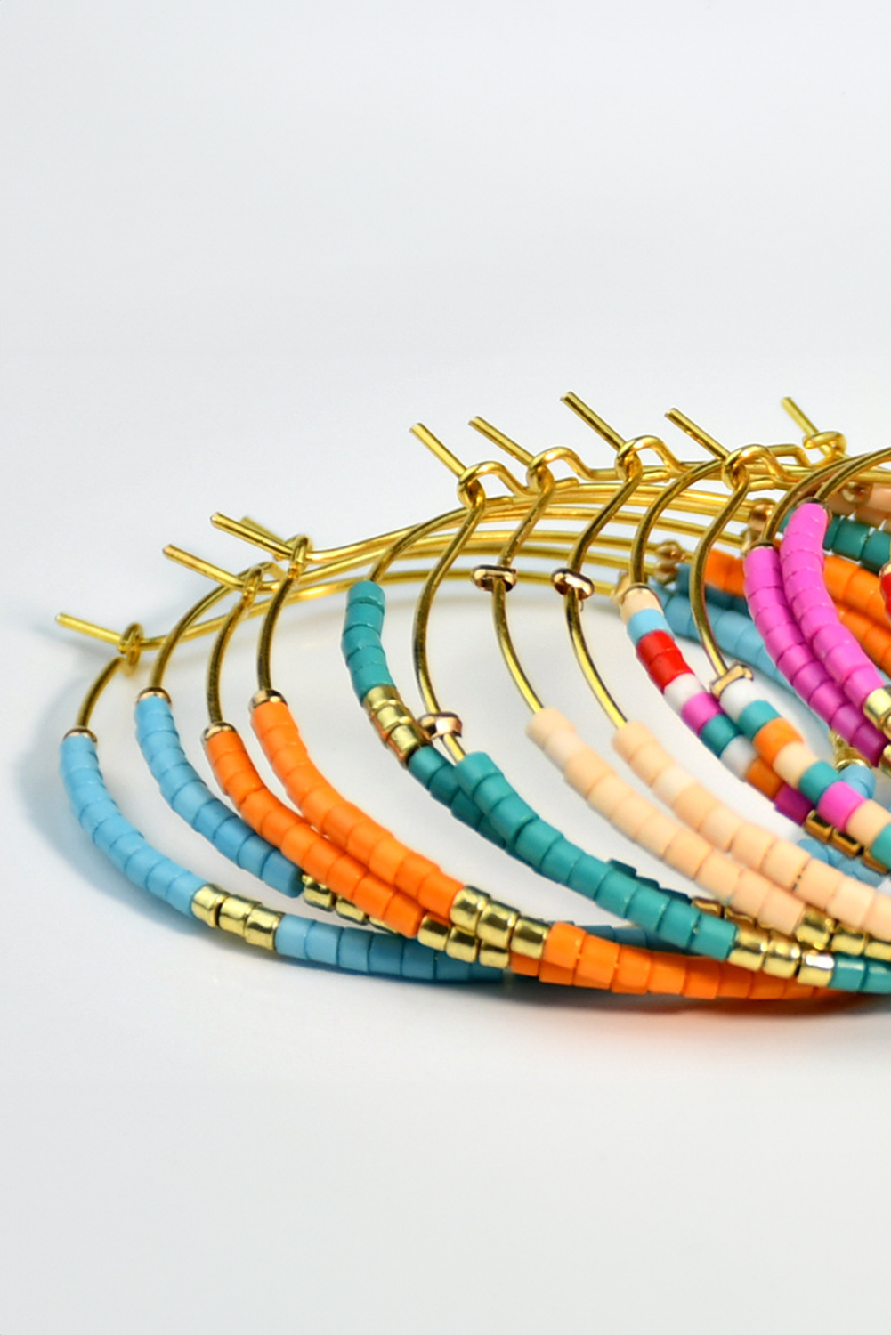 Rose Red 1 Pairs of Rice Beads Gold Plated Alloy Hoop Earrings