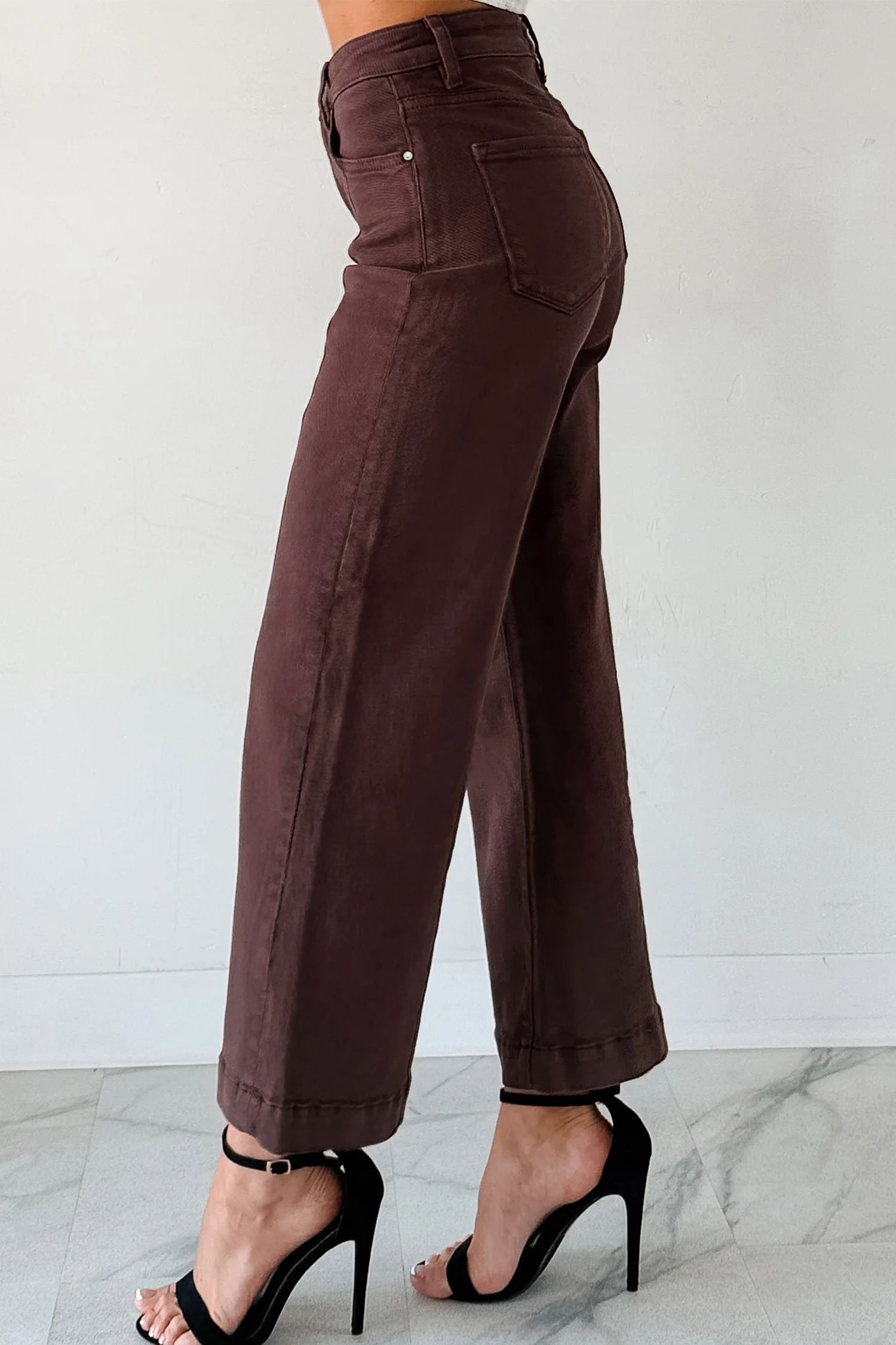 Apricot Solid Color Seamed Center Wide Leg Cropped Jeans
