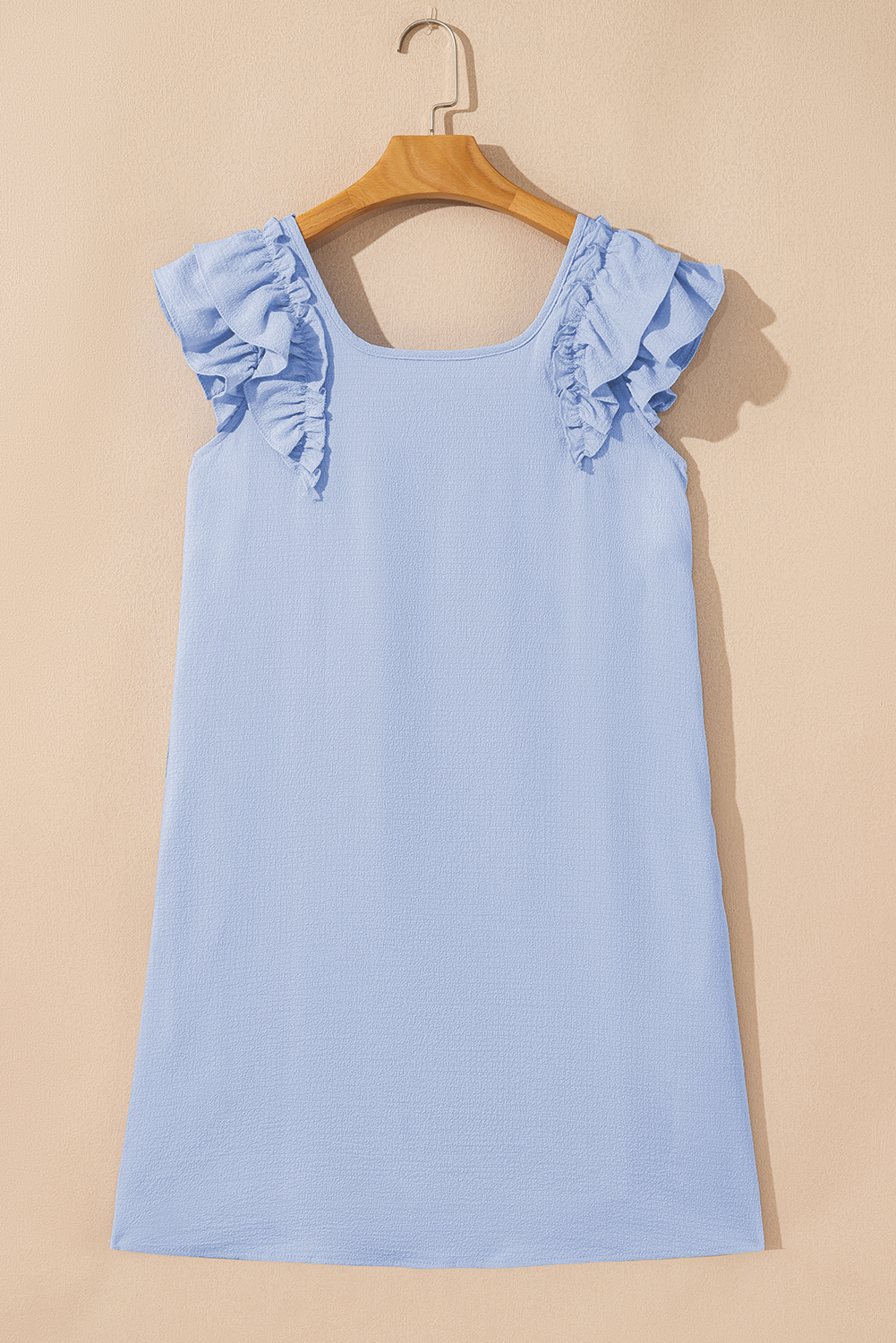 Beau Blue Textured Bow Knot Frilled Butterfly Sleeve Blouse