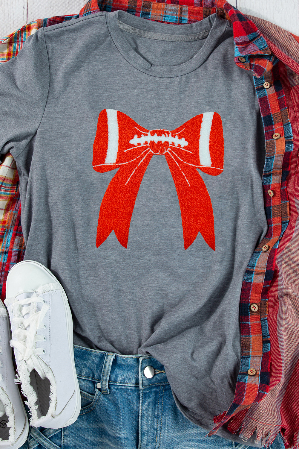 Gray Contrast Bowknot Game Day Graphic Tee