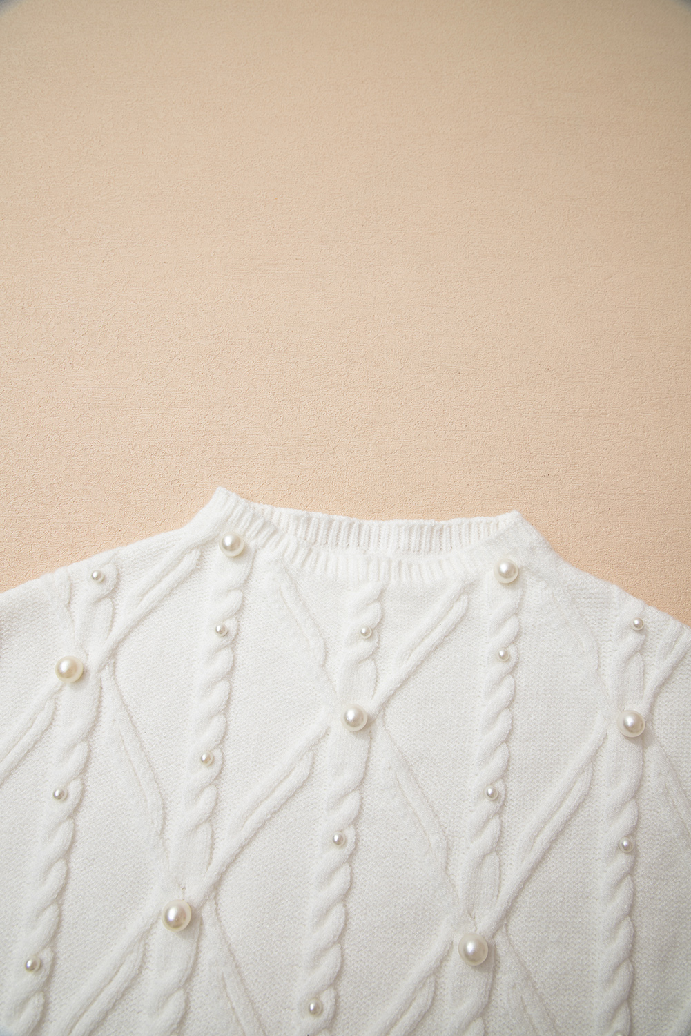 White Pearled High Neck Textured Knit Sweater Vest