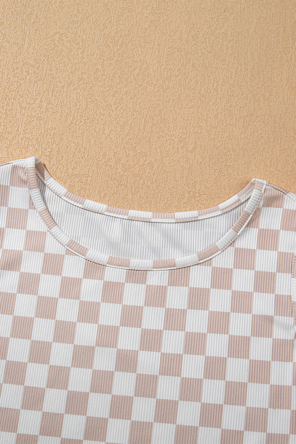 White Ribbed Texture Checkered Print 2pcs Tank and Pants Set