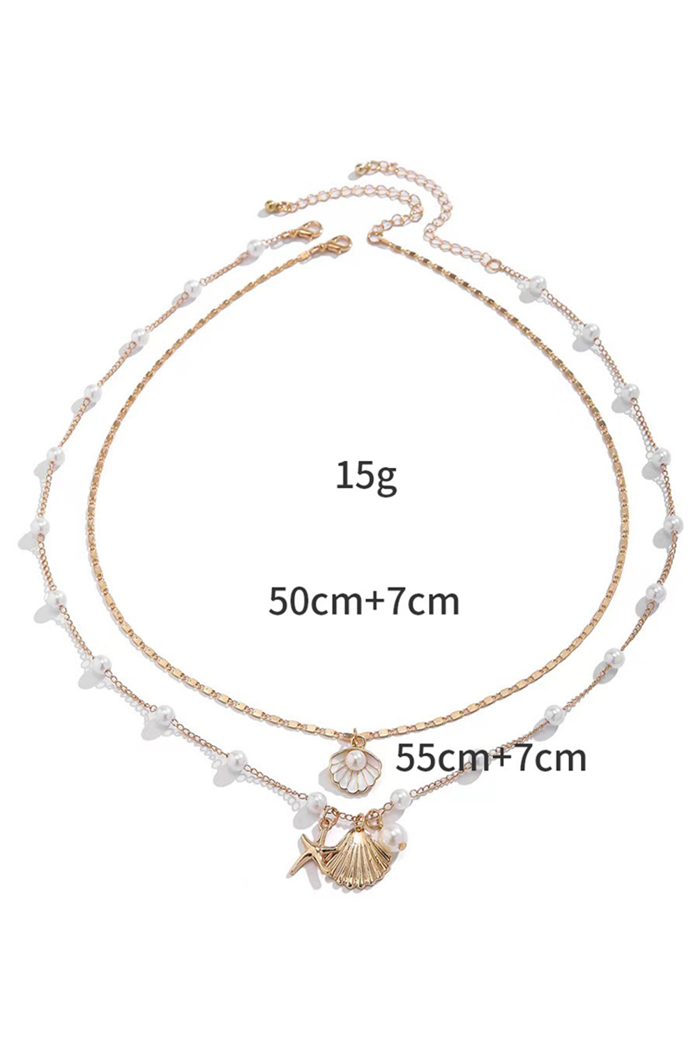 Gold Starfish Shell Pearl Dual Chain Necklace