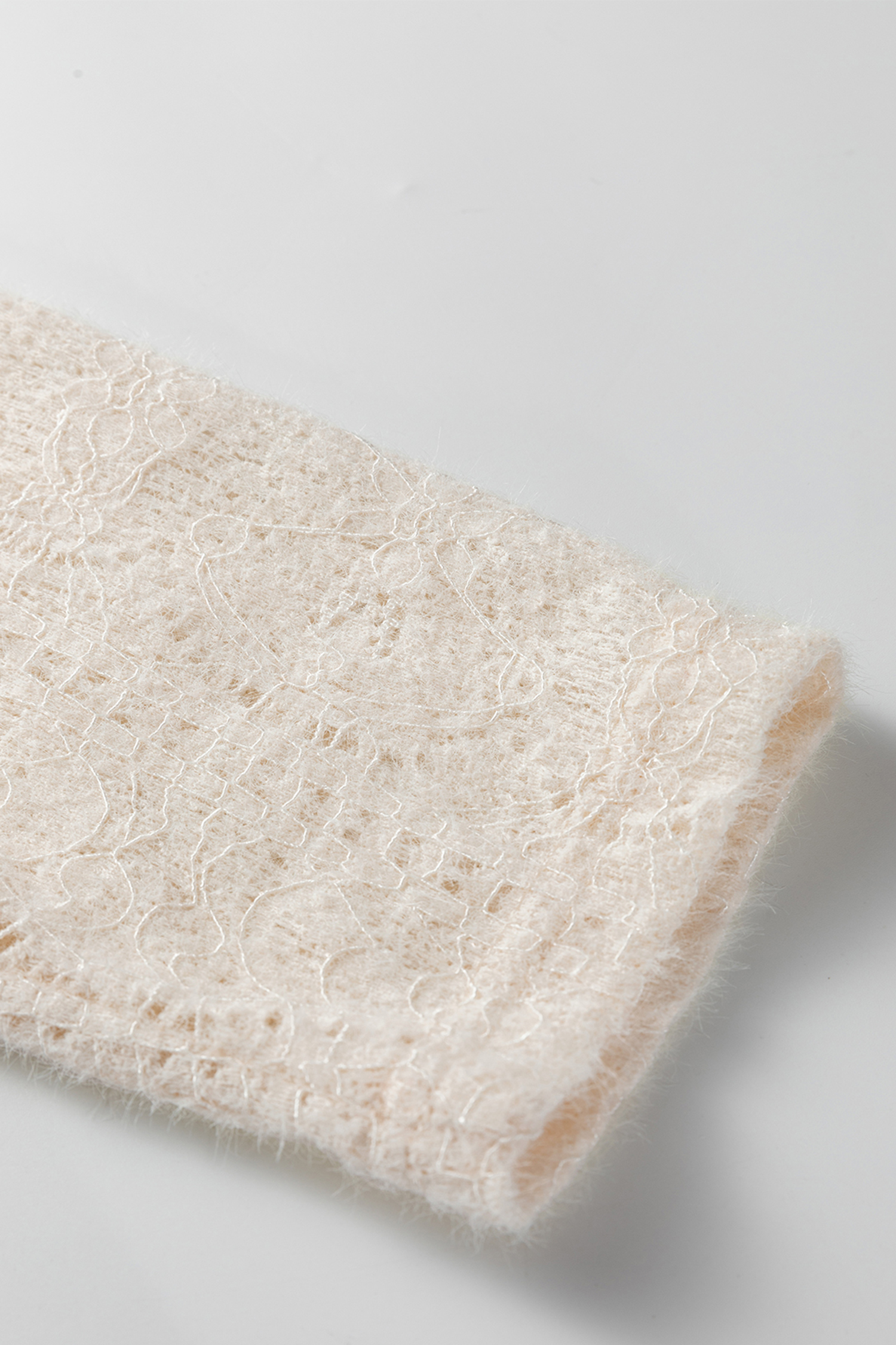 Light Pink Semi Sheer Lace Long Sleeve Cropped Top