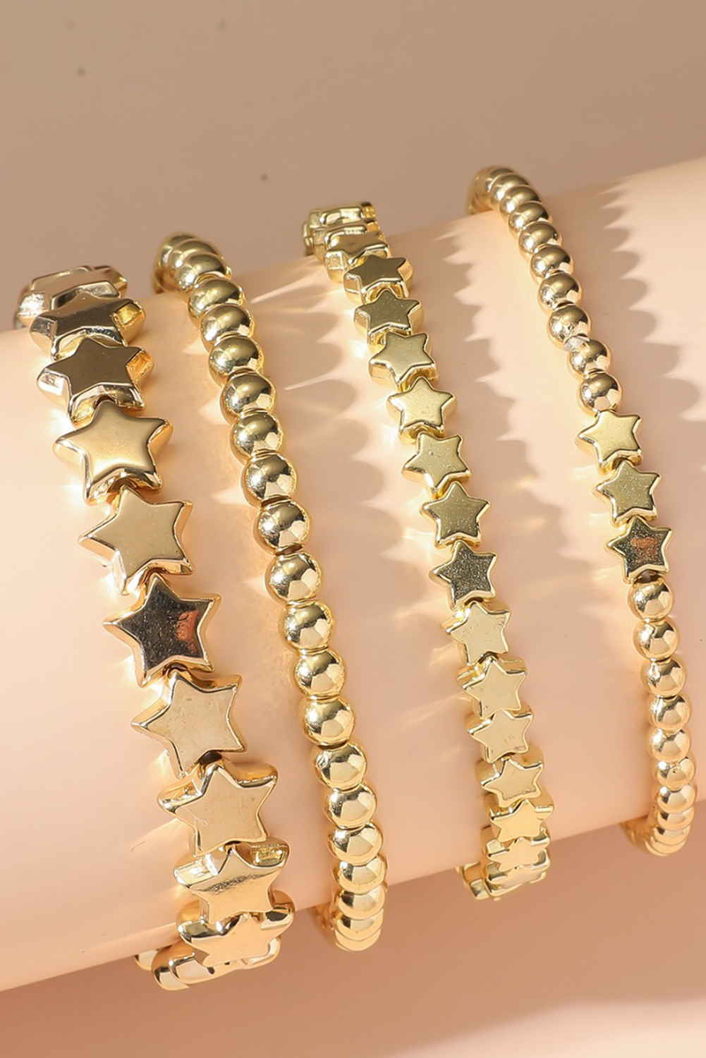 Gold Star Beaded Plated Alloy 4pcs Bracelet Set