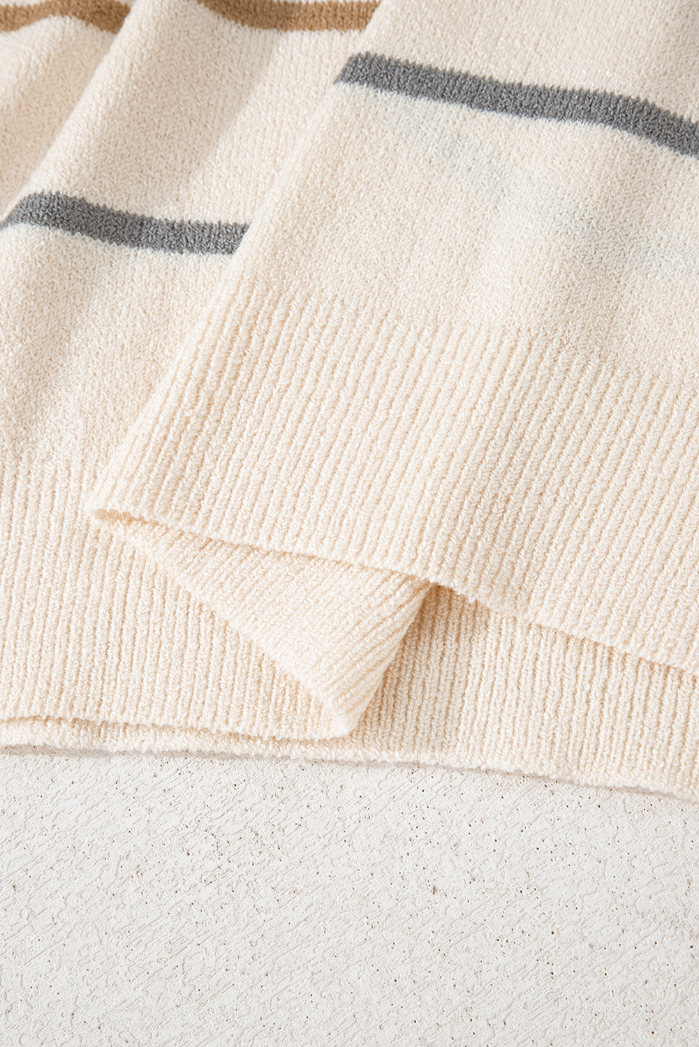 Multicolour Striped Buttoned Front V Neck Drop Shoulder Cardigan Sweater