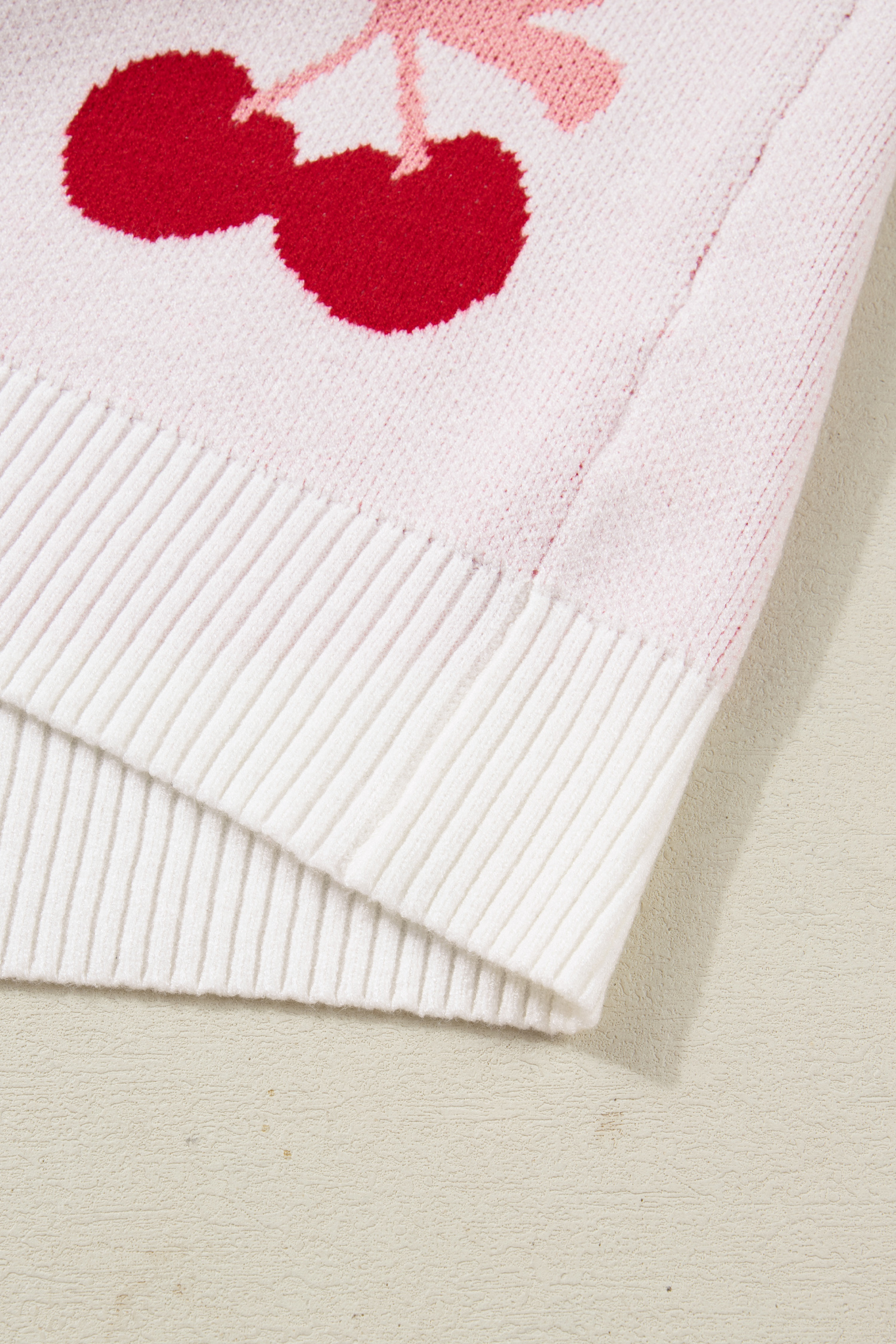 White Cherry Pattern Drop Shoulder Sweater