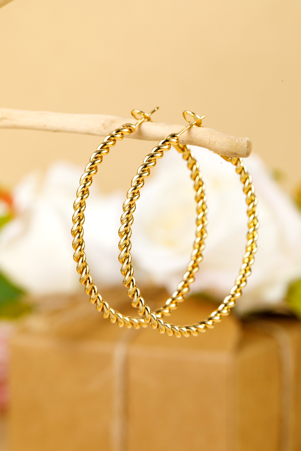 Gold Twisted Detail Plated Alloy Large Hoop Earrings