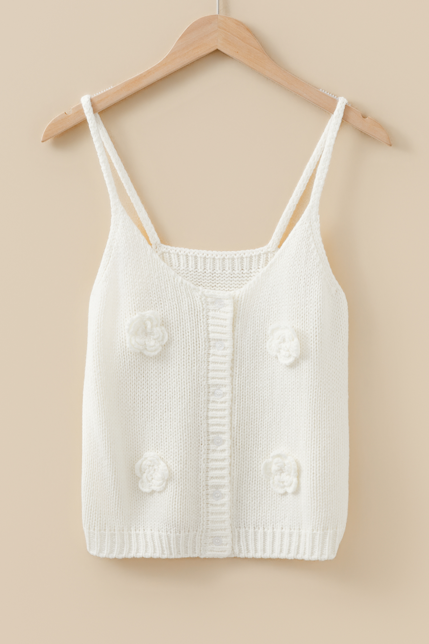 White 3D Flower Spaghetti Straps Sweater Vest