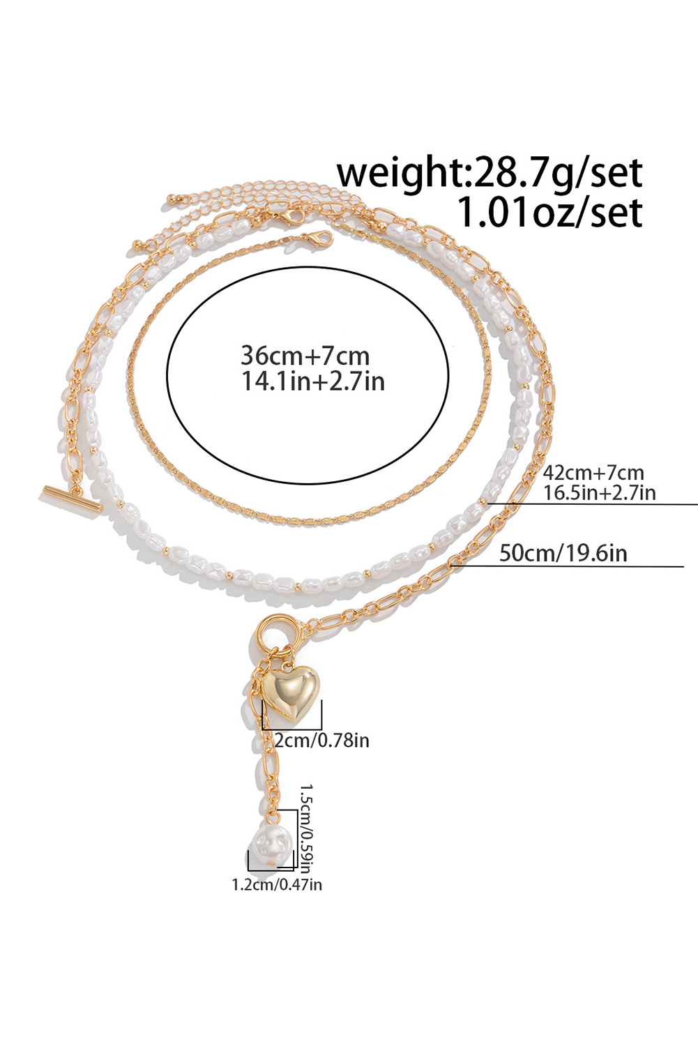 Gold Plated Heart Charm Pearl Chain Layered Necklace