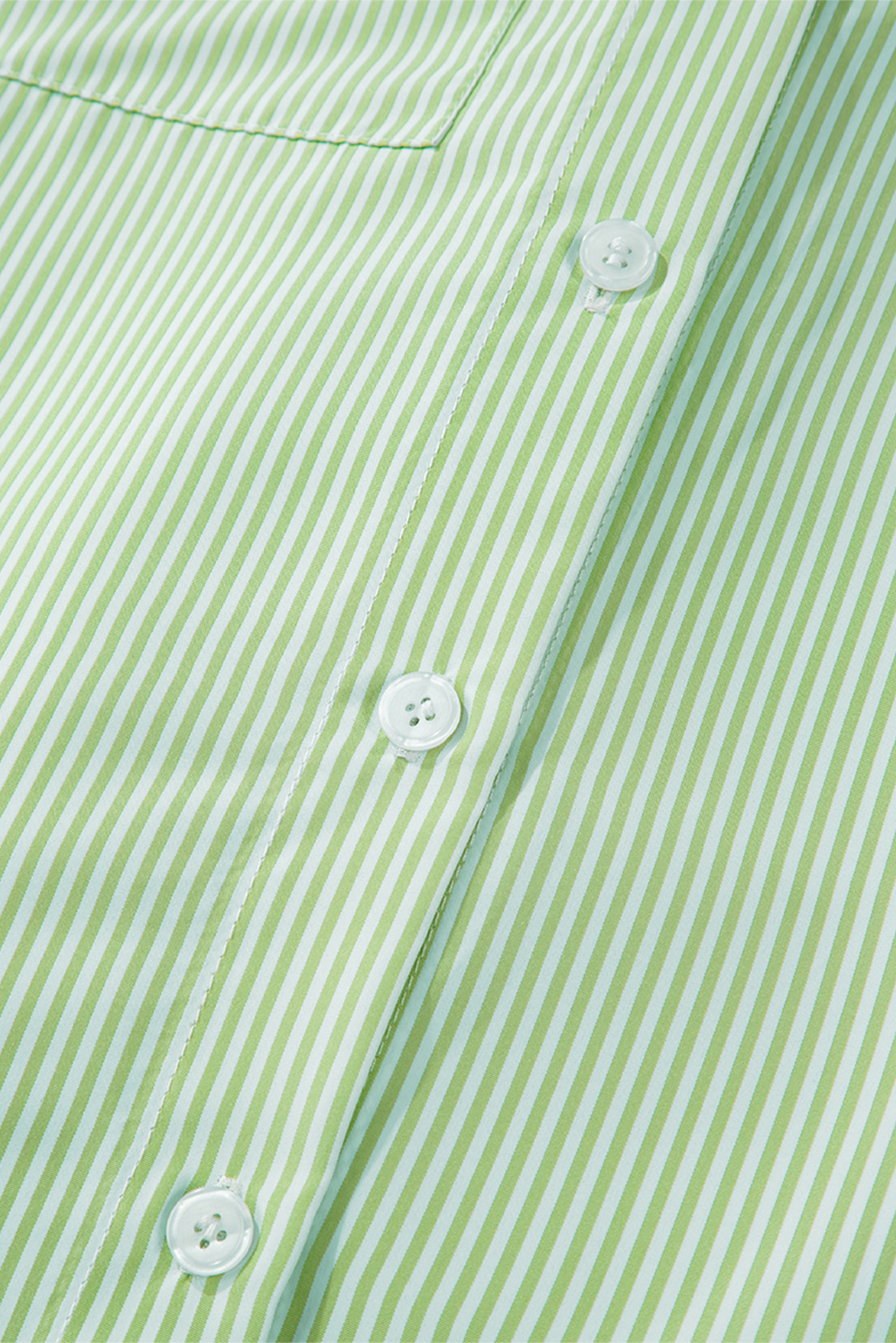 Grass Green Striped Shirred Cuff Buttoned Loose Fit Shirt