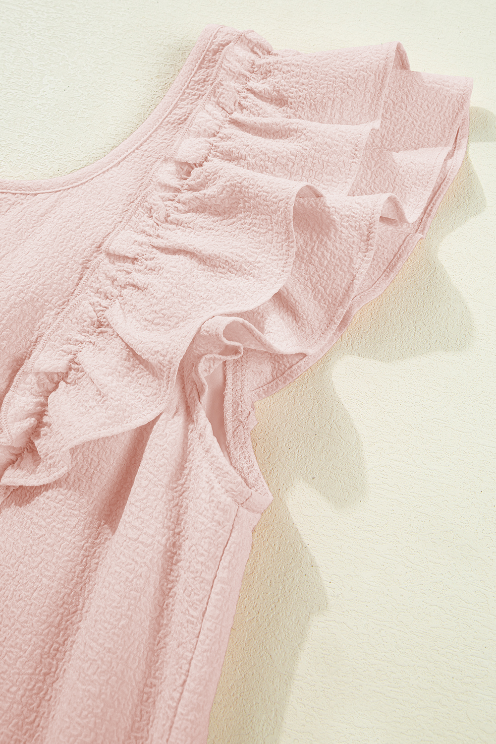 Beau Blue Textured Bow Knot Frilled Butterfly Sleeve Blouse