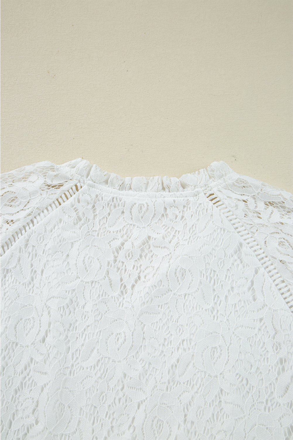 White Tie V Neck Lace Ruffle Detail Long Sleeve Blouse