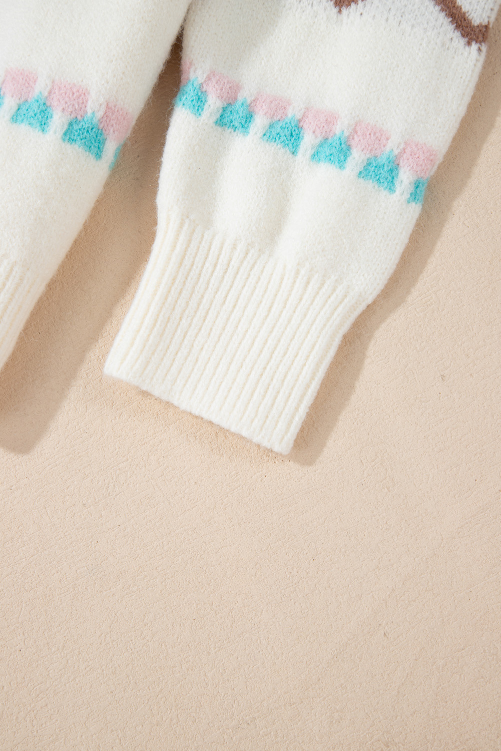 White Striped Christmas Tree Ribbed Trim Drop Shoulder Sweater