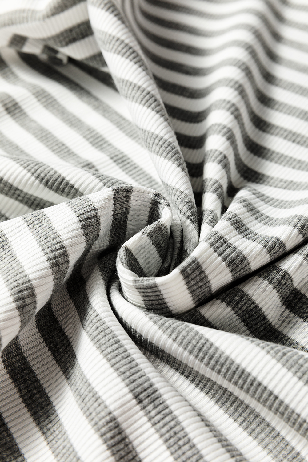 Gray Stripe Ribbed High Neck Slim Fit Long Sleeve Top