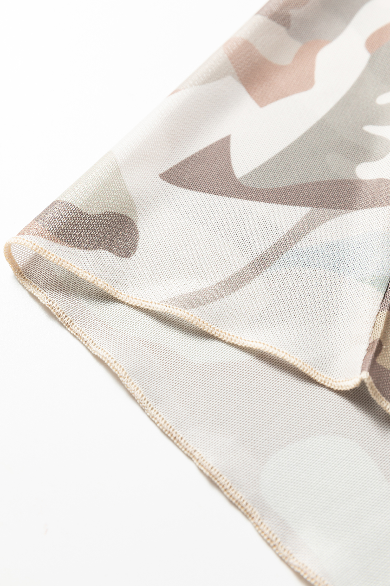 Western Fashion Camouflage Print Mesh Long Sleeve Top