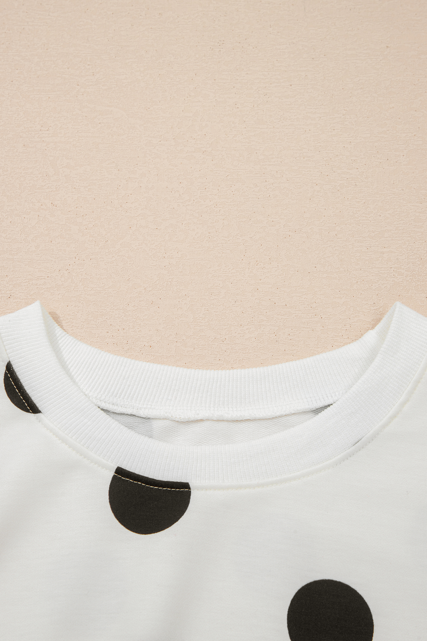 Beige Polka Dot Print Drop Shoulder Pullover Drawstring Jogger Pant Set