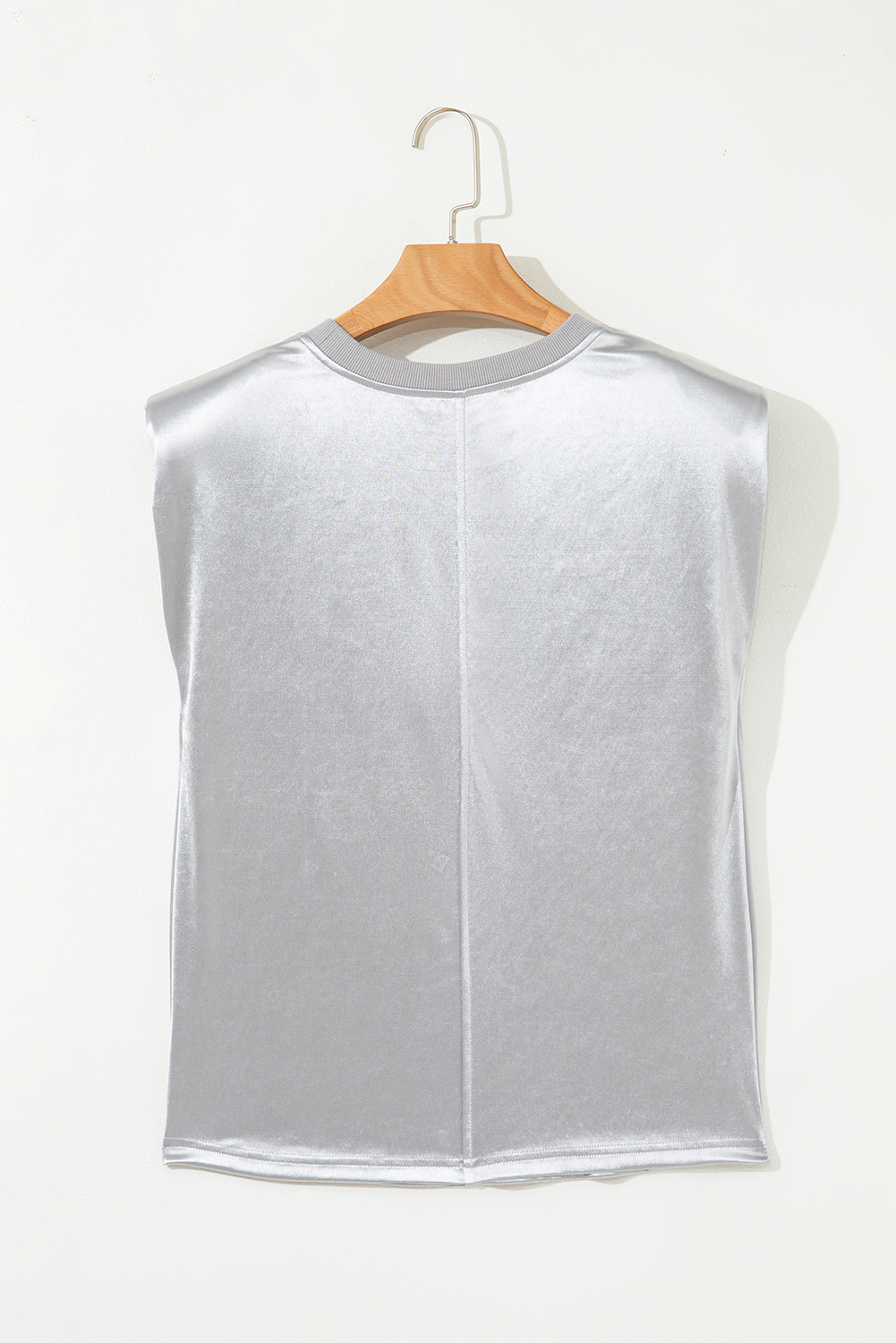 Silvery Metallic Luster Crew Neck Shift Tank Top