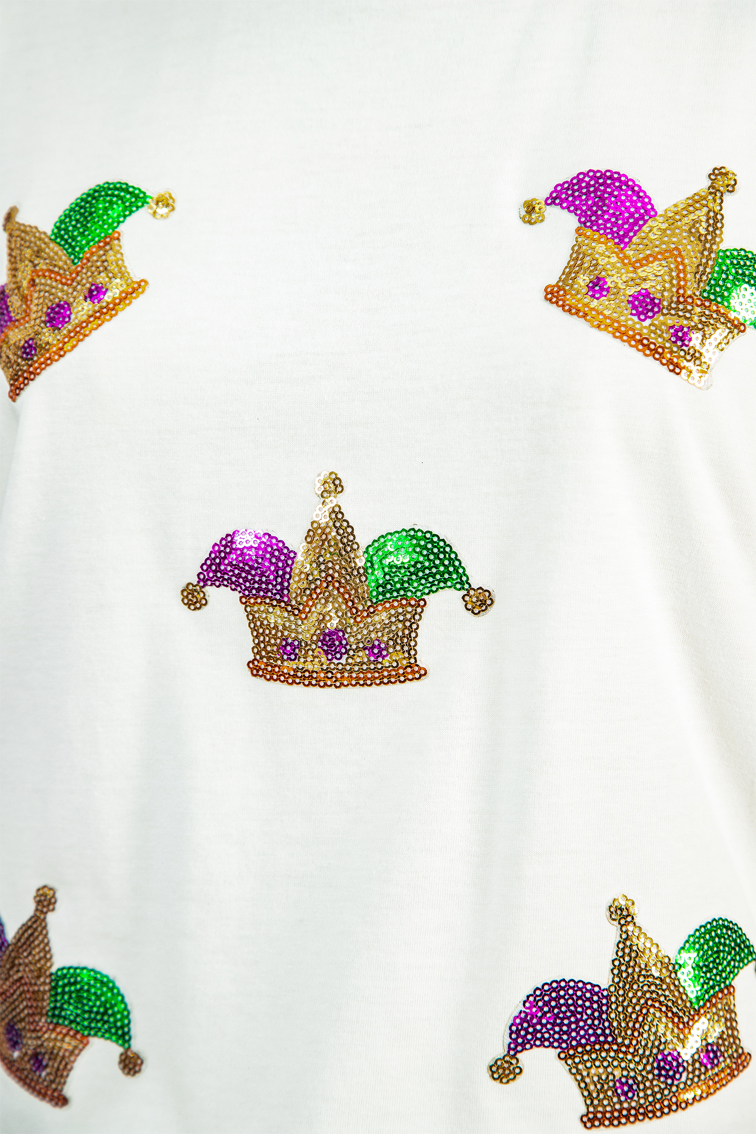 White Mardi Gras Sequin Crown Womens Casual T Shirt