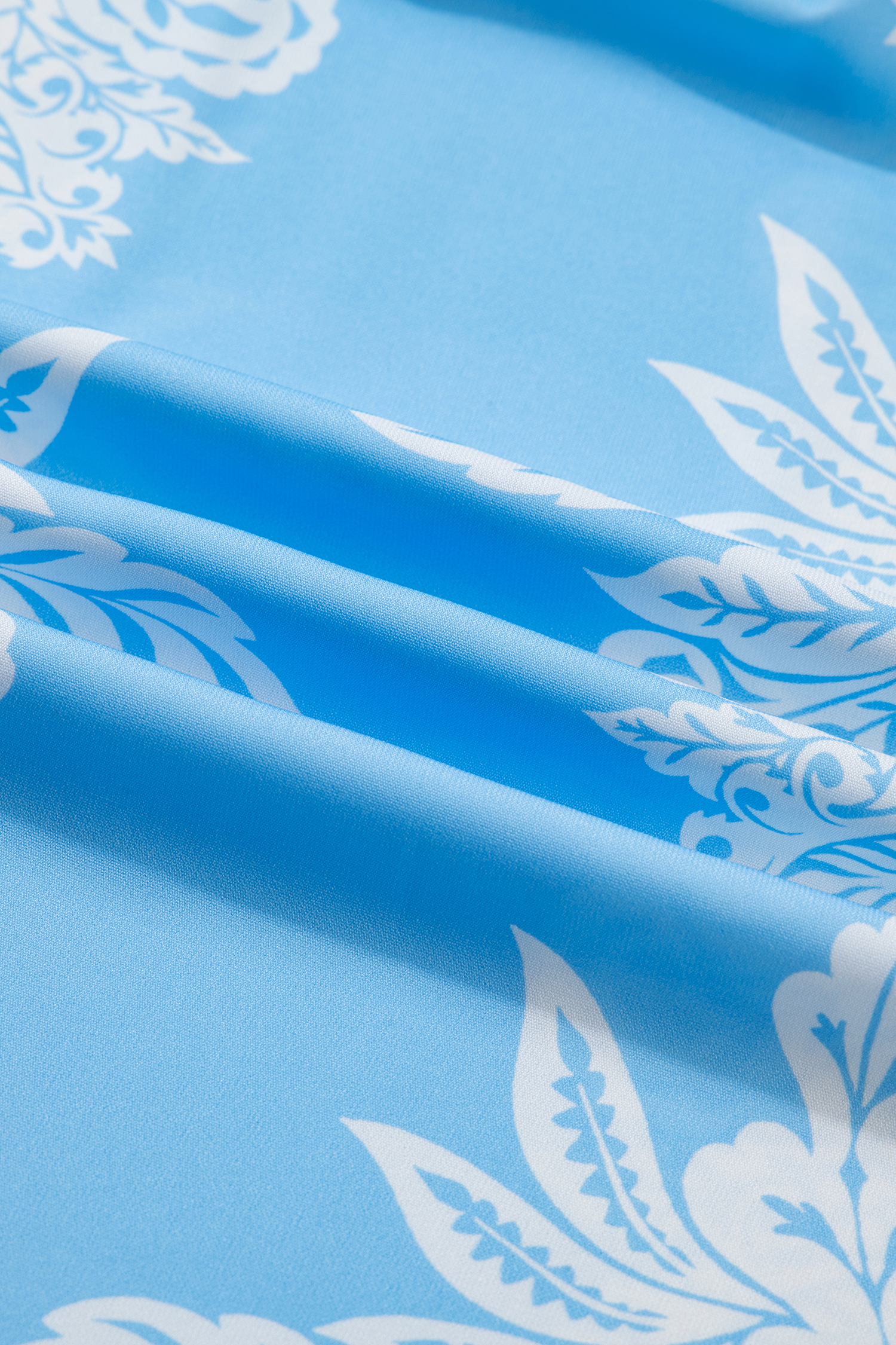 Sky Blue Ruffled Collar Puff Sleeve Flower Blouse