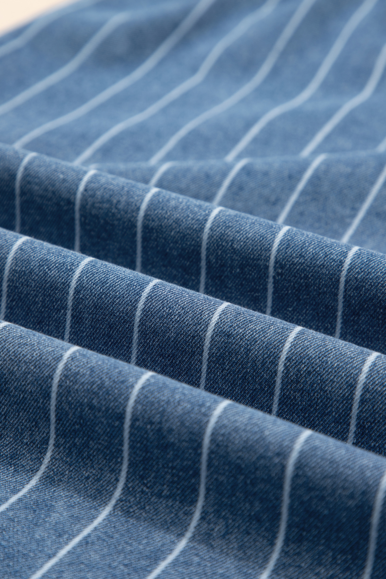 Sky Blue Stripe Button Pleated Drawstring Waist Casual Wide Leg Jeans