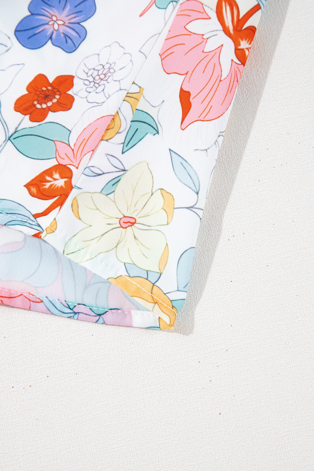 Pink Boho Flower Print Half Puff Sleeve Blouse