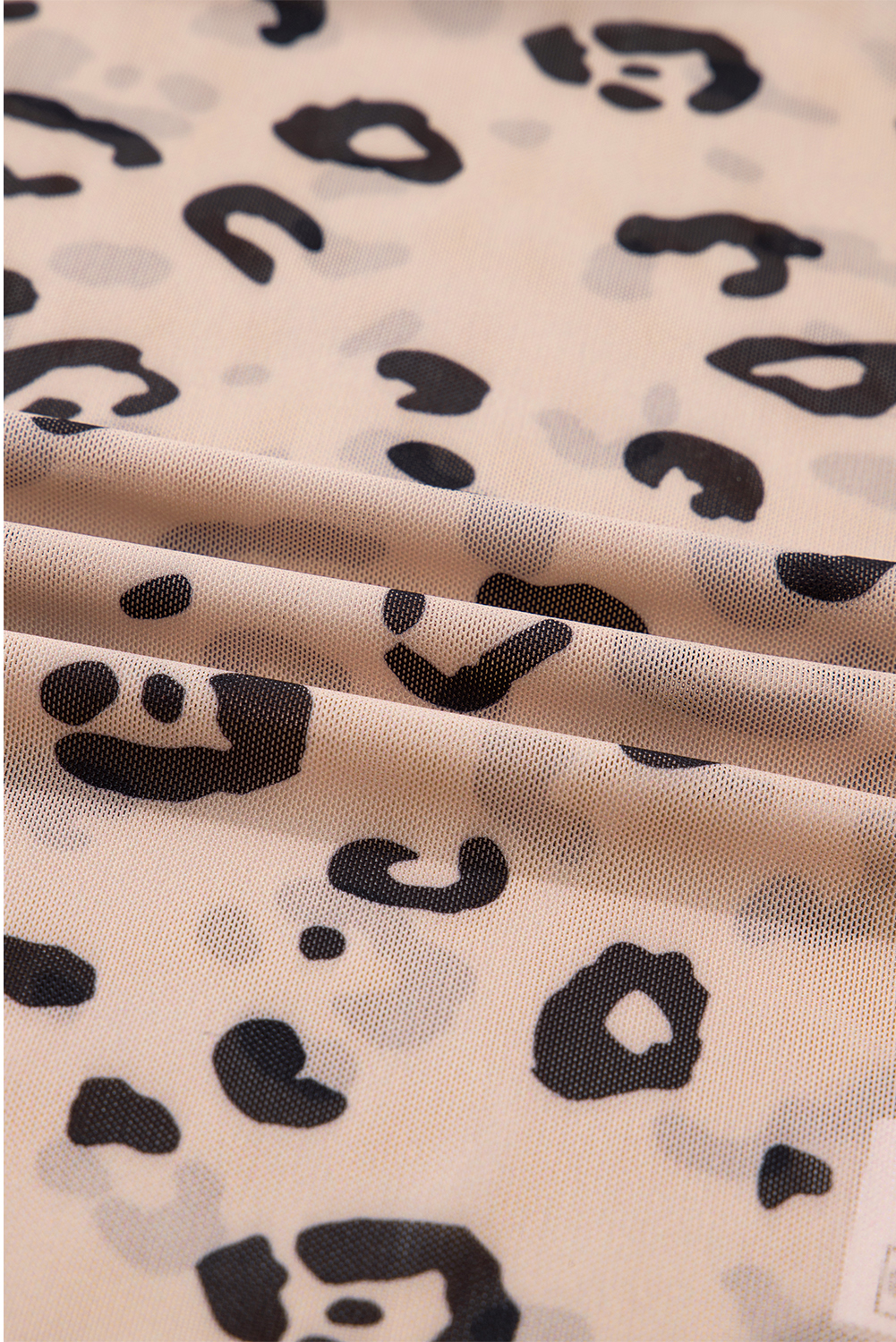 Khaki Mock Neck Sheer Mesh Leopard Long Sleeve Bodysuit