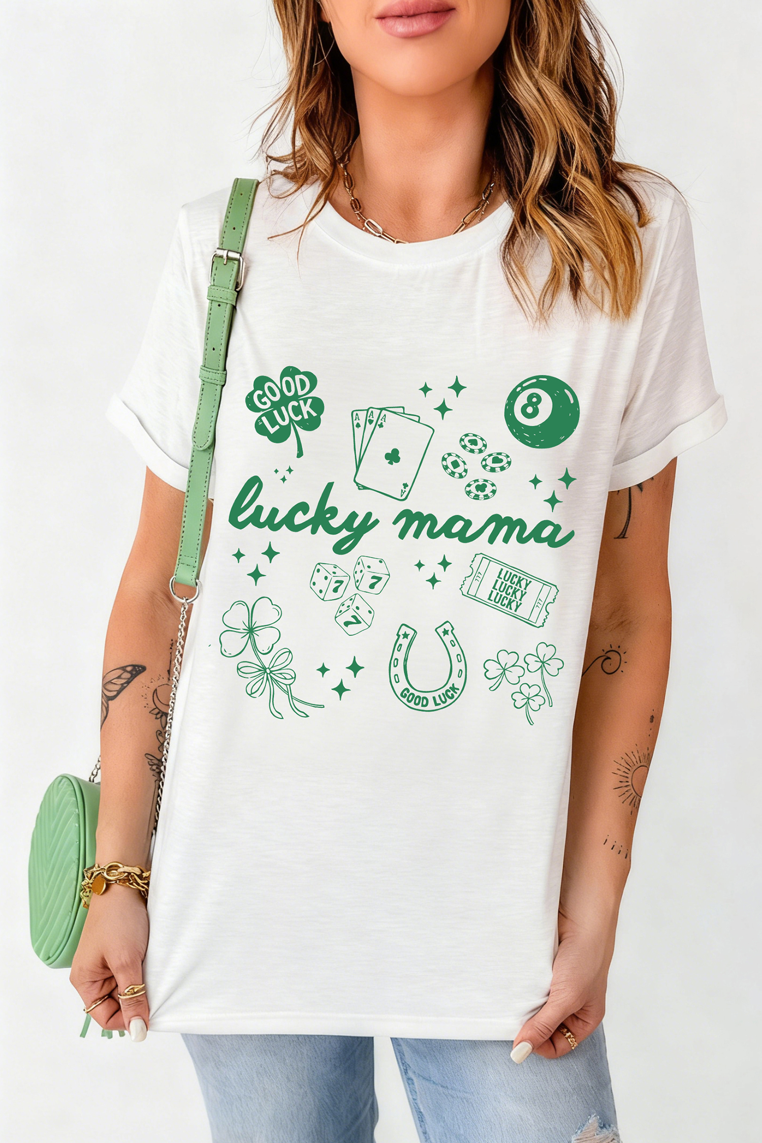White lucky mama Playful Graphic Tee