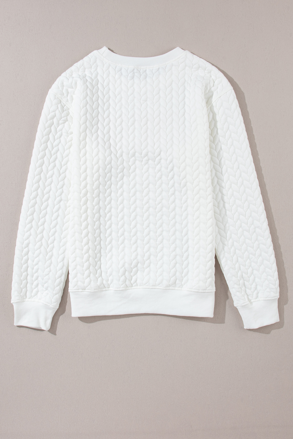 White LOVE Chenille Embroidered Cable Knit Pullover Sweatshirt
