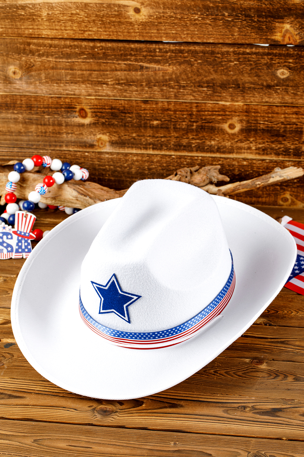 White American Flag Theme Print Wide Brim Cowboy Hat