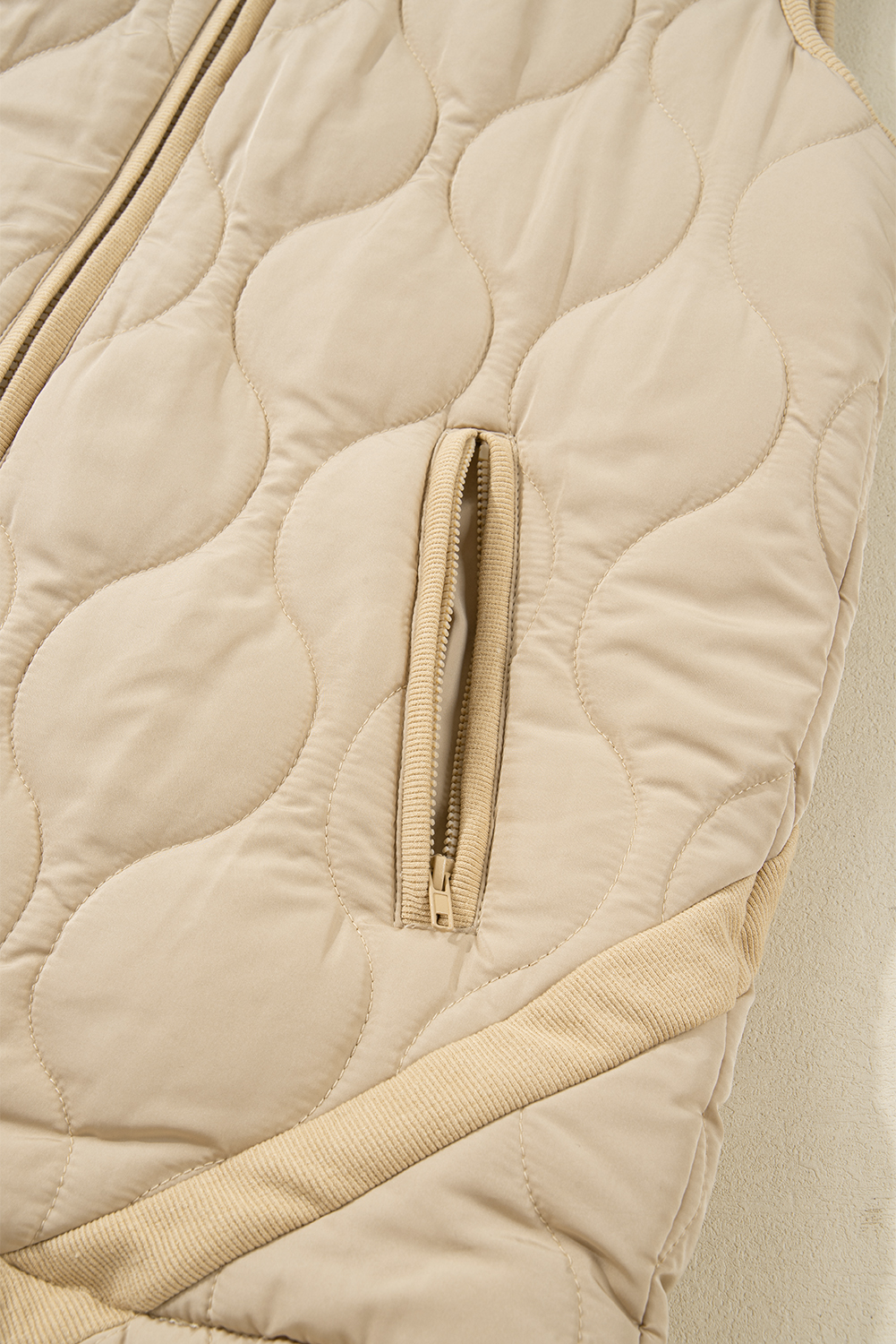 Pale Khaki Quilted Padded Casual Winter Jacket Vest with Fleece Lining