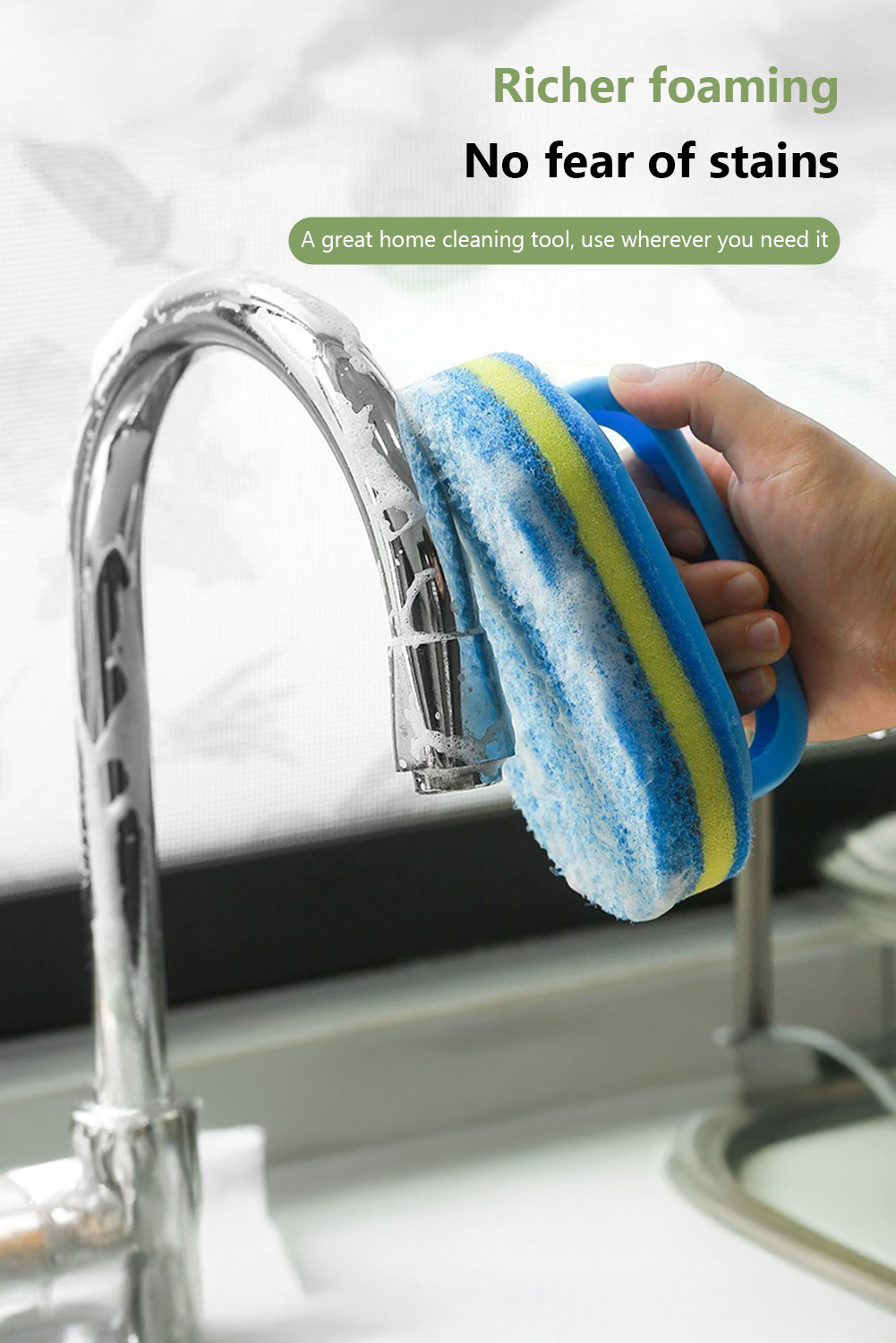 Sky Blue Multifunctional Sponge Clean Brush with Handle